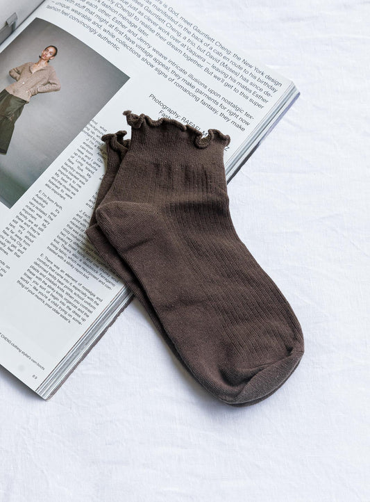 Ribbed Ruffle Socks Mushroom women's socks by Ellevoria