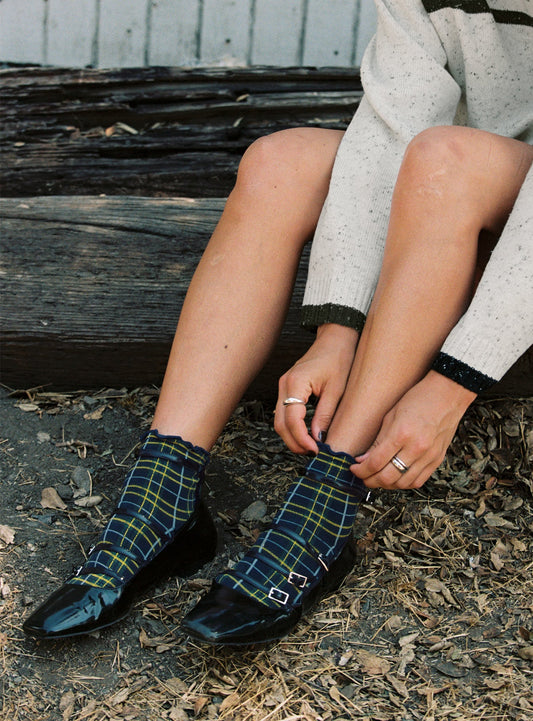 Zaylenna Frill Socks Navy Check women's socks by Ellevoria