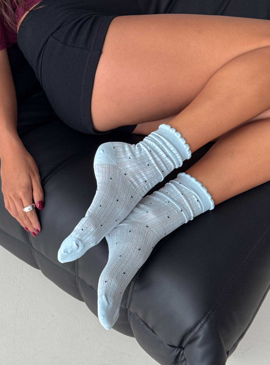 Rosee Ribbed Socks Blue Polka women's socks by Ellevoria