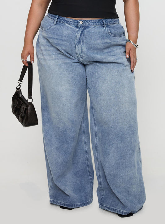 Naylor Mid Rise Wide Leg Jeans Light Wash Denim Curve women's denim jeans by Ellevoria