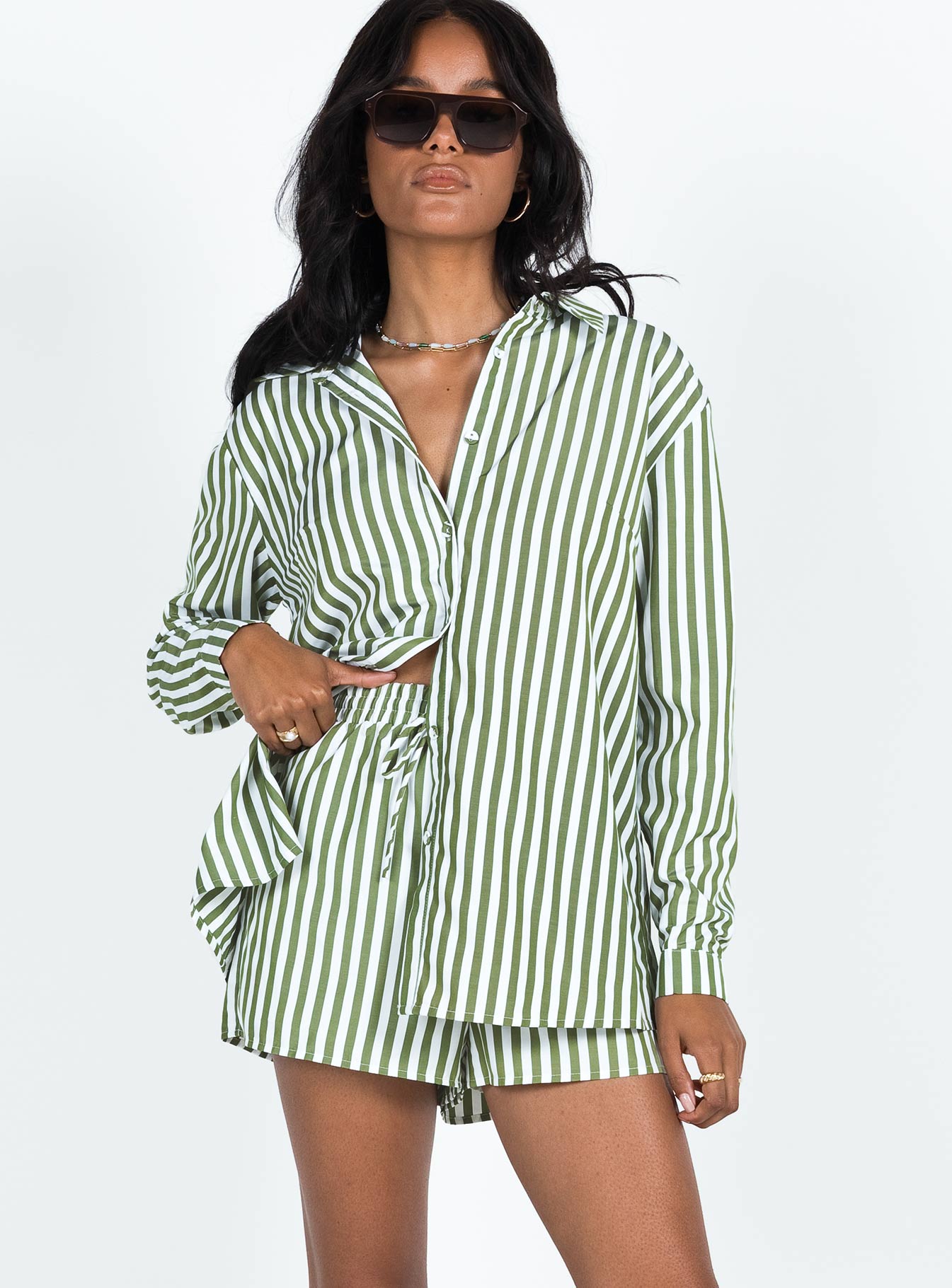 Chloe Set Dark Green - women's shirt by Ellevoria - view 2