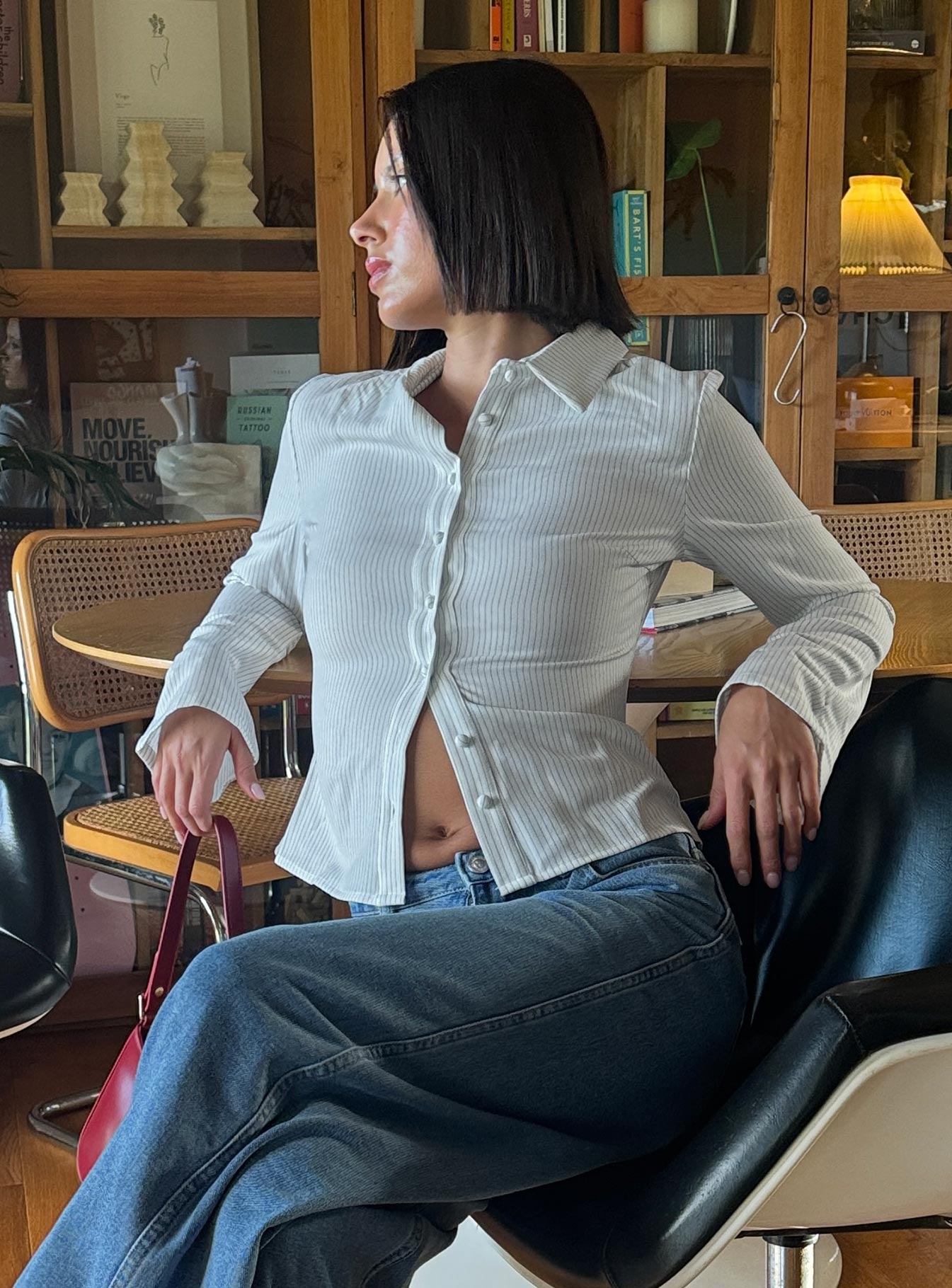 Anni Pinstripe Shirt White - women's shirt by Ellevoria - view 9