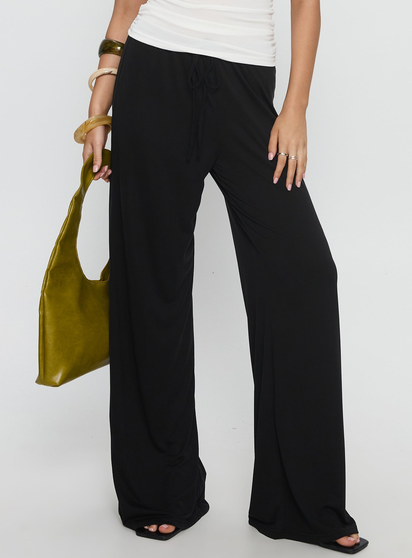 Gavrielle Jersey Wide Leg Pants Black - loose fit women's bottoms by Ellevoria