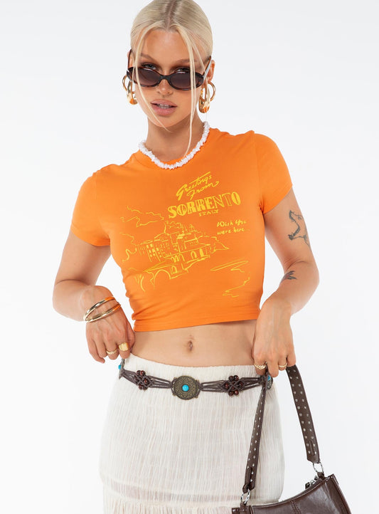 See You In Sorrento Graphic Tee Orange - women's top by Ellevoria
