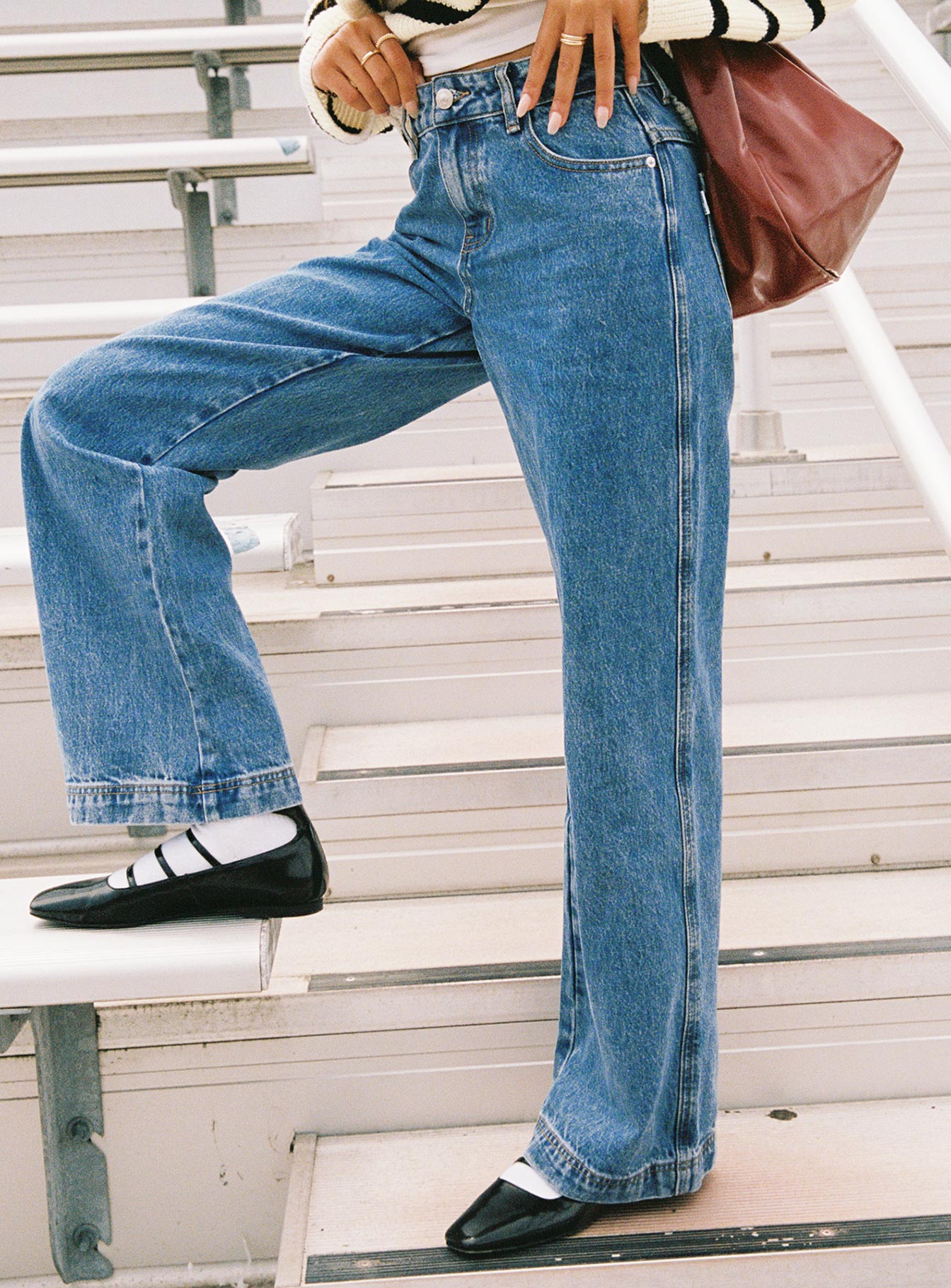 Jankins Low Rise Straight Leg Jeans Mid Wash - loose fit women's bottoms by Ellevoria