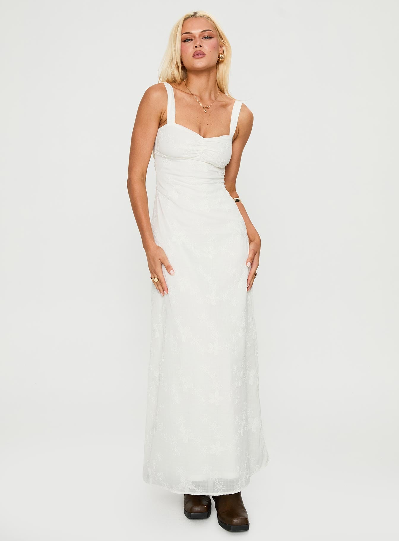 Maisone Broderie Maxi Dress White - women's maxi dress by Ellevoria - view 2