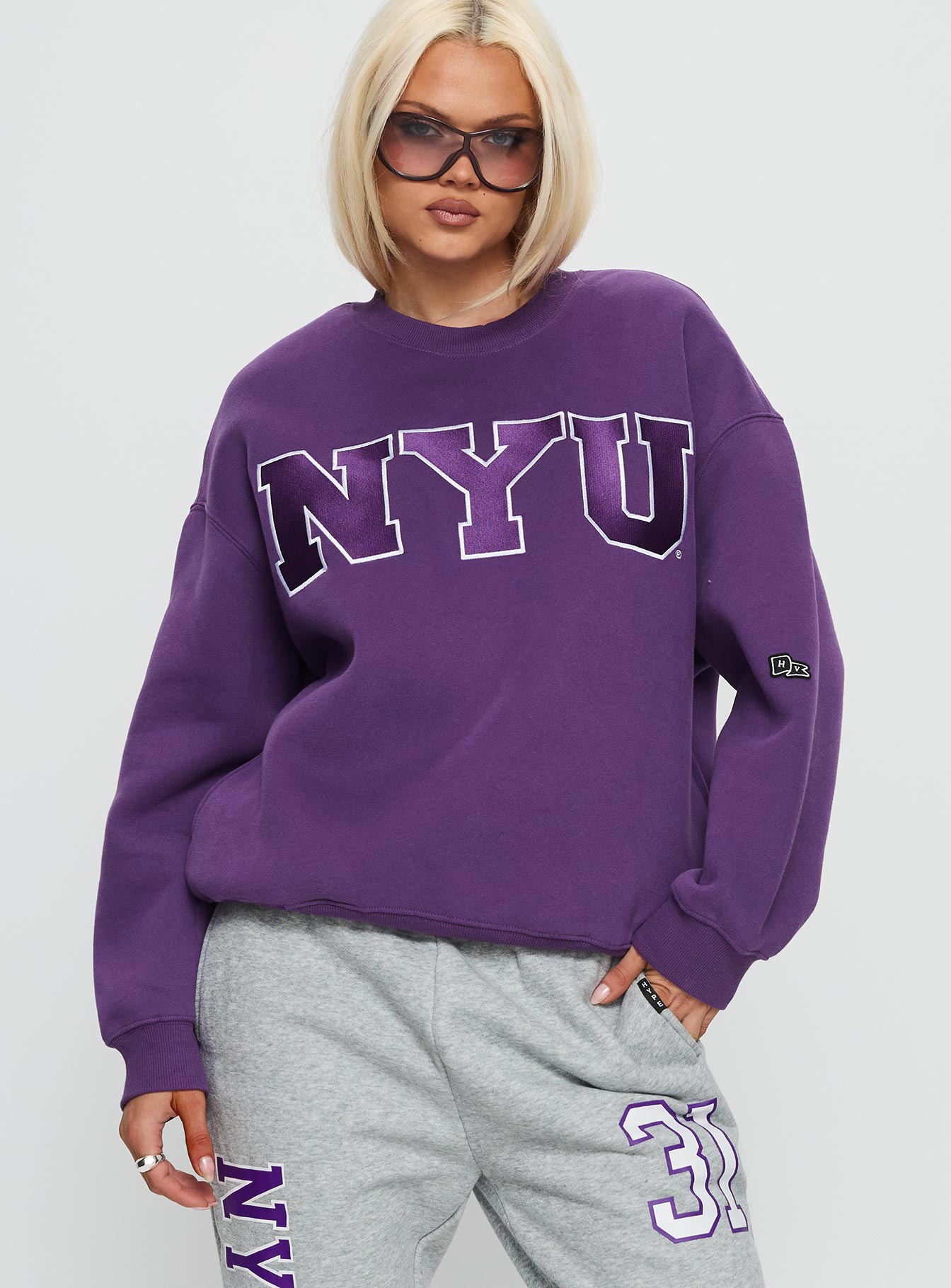 NYU Offside Crewneck Sweatshirt Purple women's sweater by Ellevoria