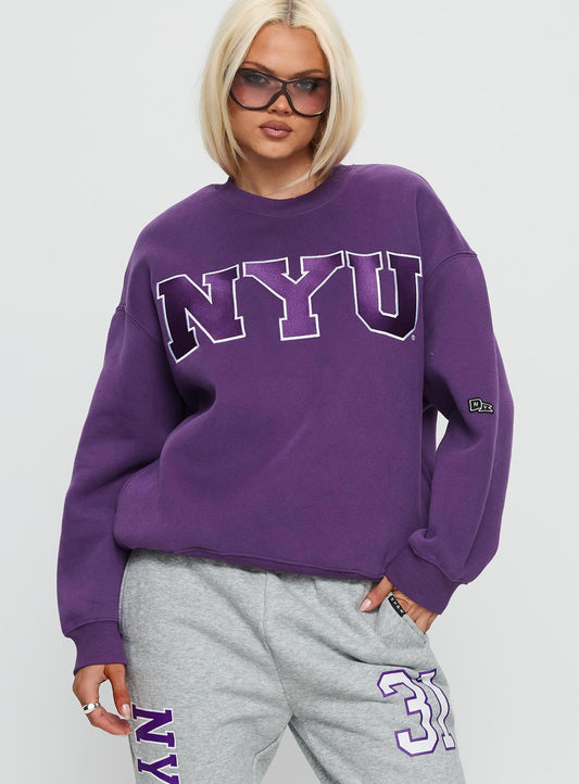 NYU Offside Crewneck Sweatshirt Purple women's sweater by Ellevoria