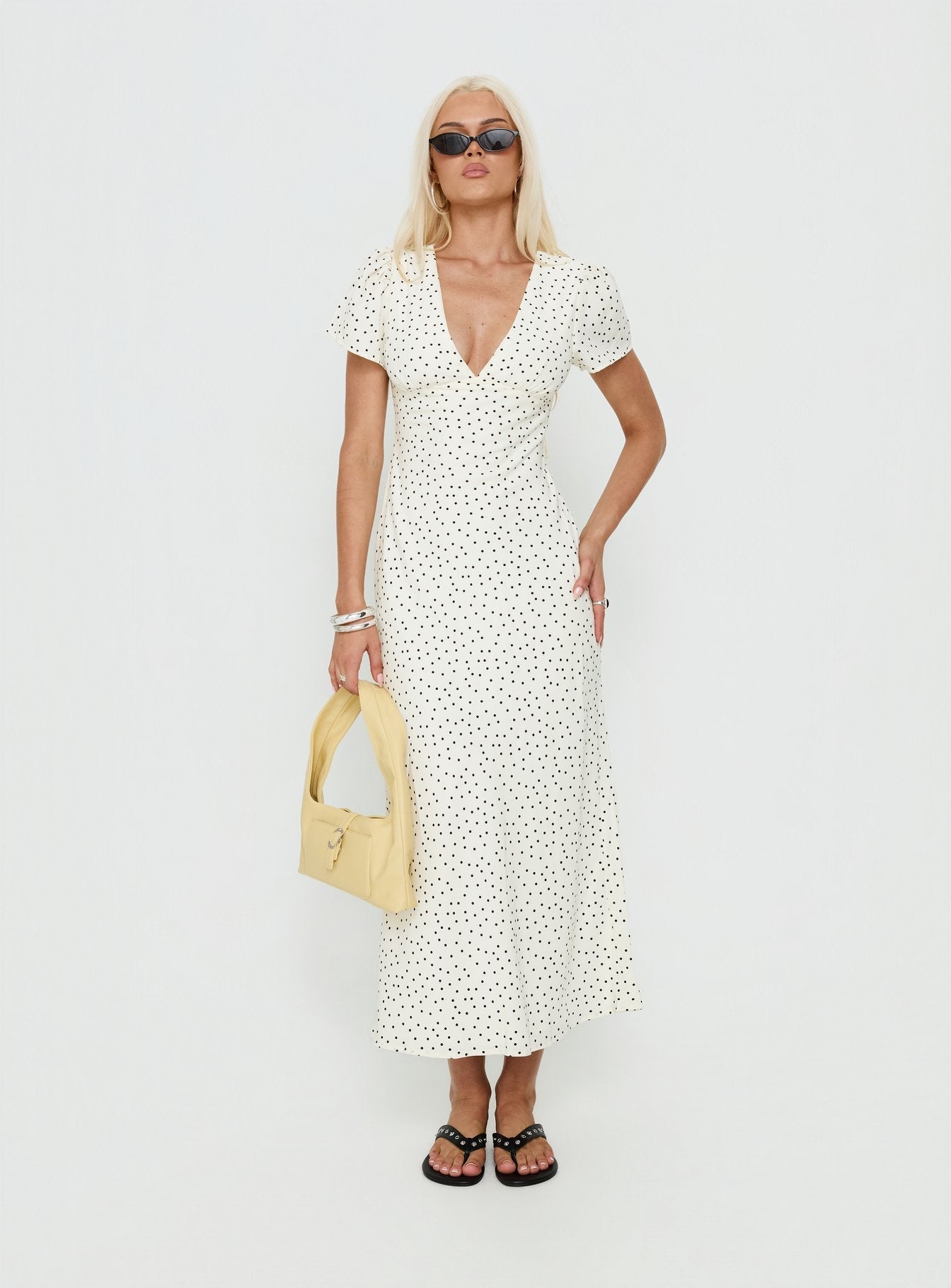 Mareiko V Neck Maxi Dress Cream Polka Dot - women's maxi dress by Ellevoria - view 2