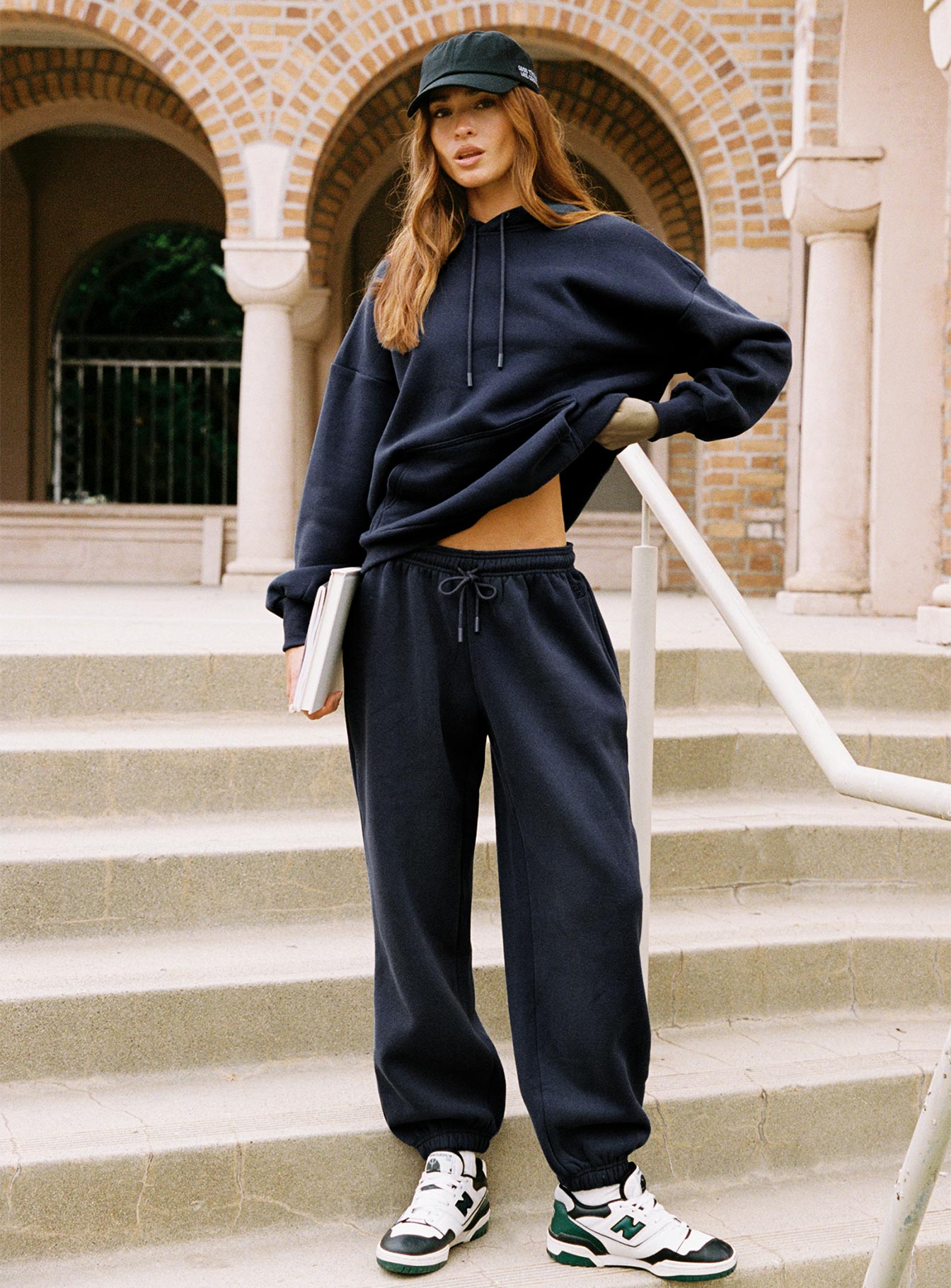 Dream Fleece Ankle Cuff Sweatpants Navy women's pant set by Ellevoria