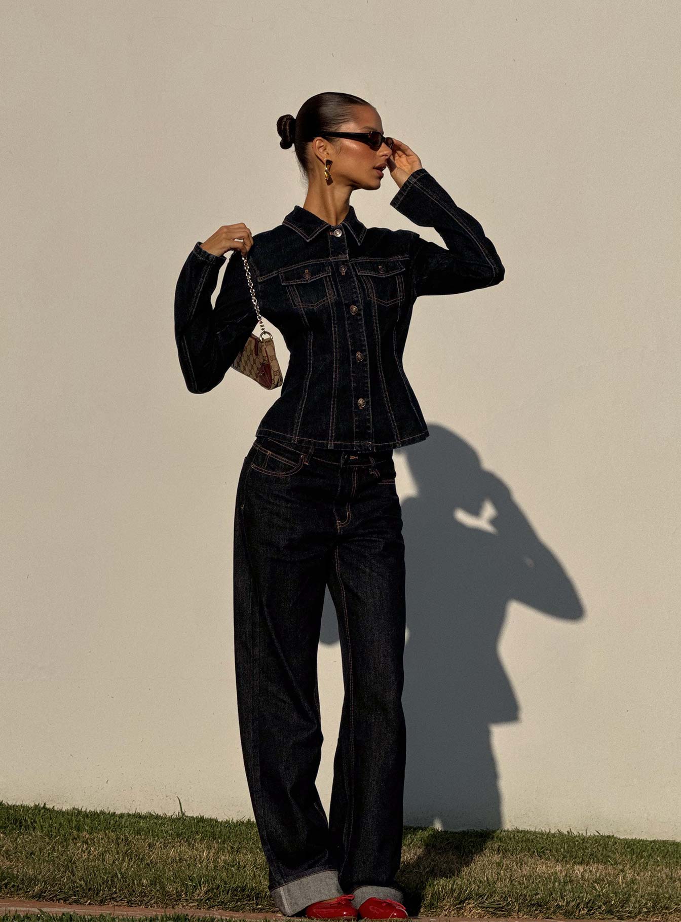 Top Model Low Rise Straight Leg Cuffed Jean Dark Denim women's denim jeans by Ellevoria