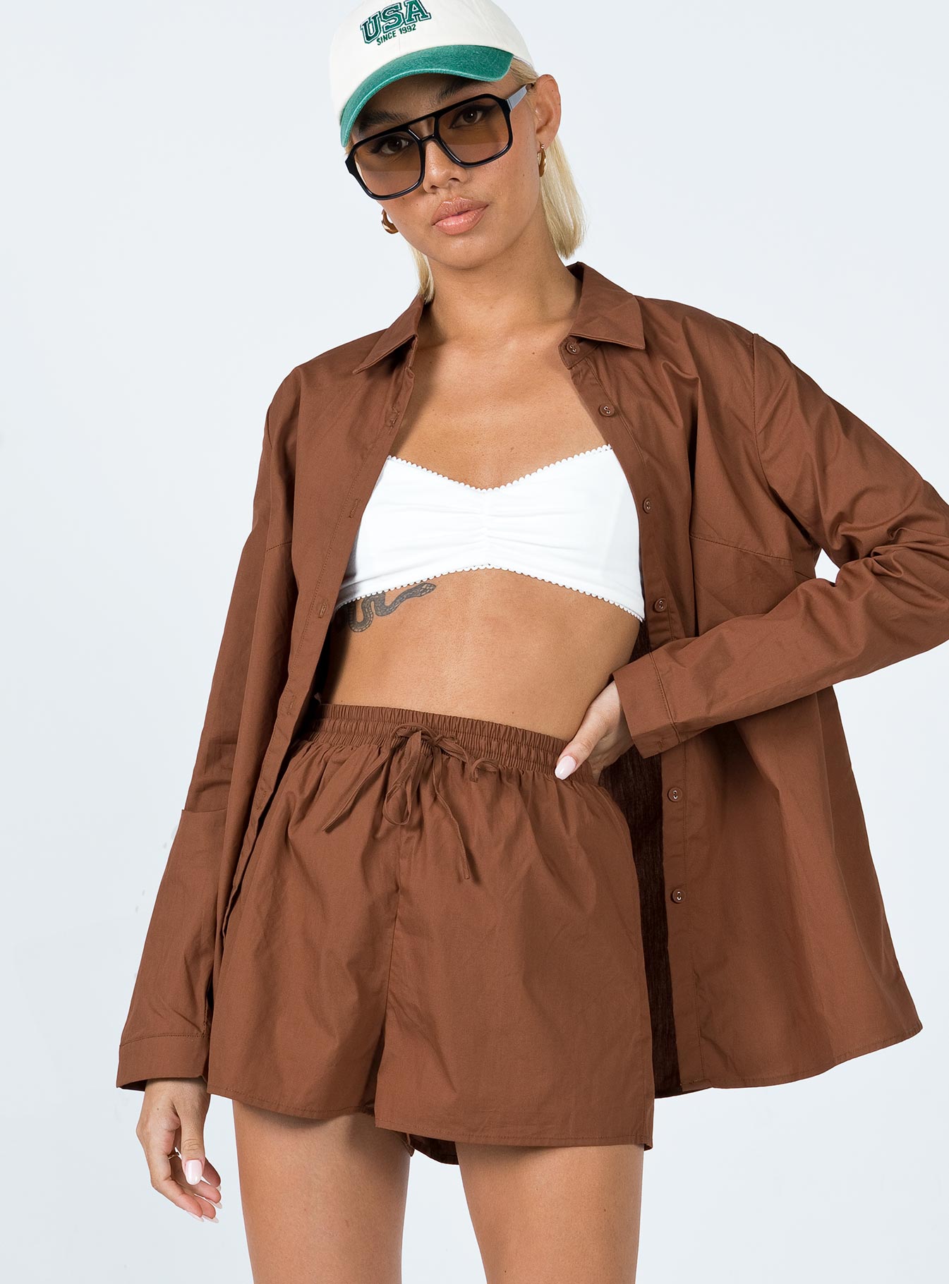 The Chloe Set Brown - women's shirt by Ellevoria - view 3