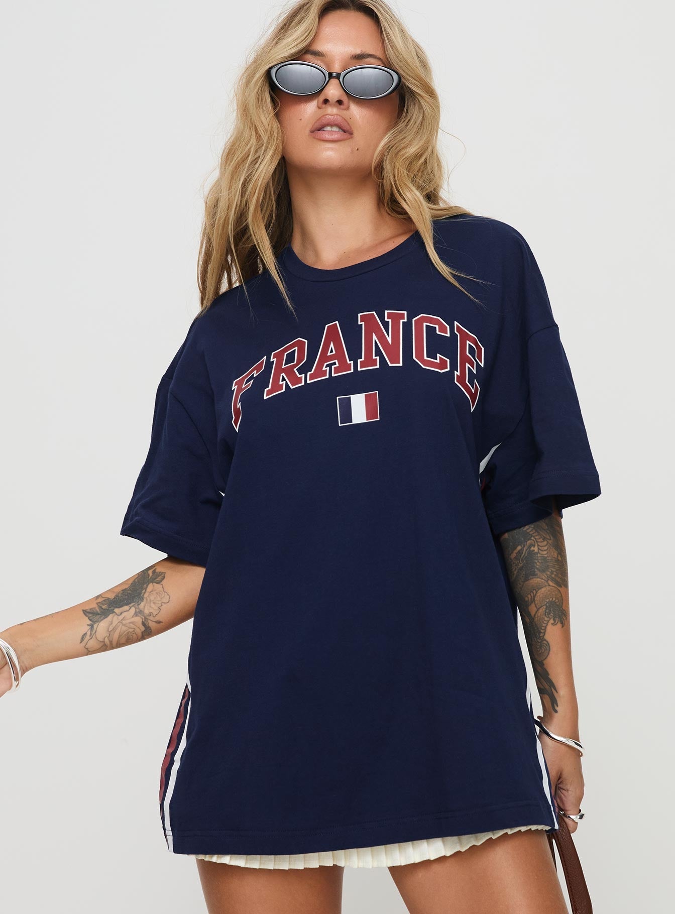 Goal France Oversized Tee Blue - women's top by Ellevoria - view 2
