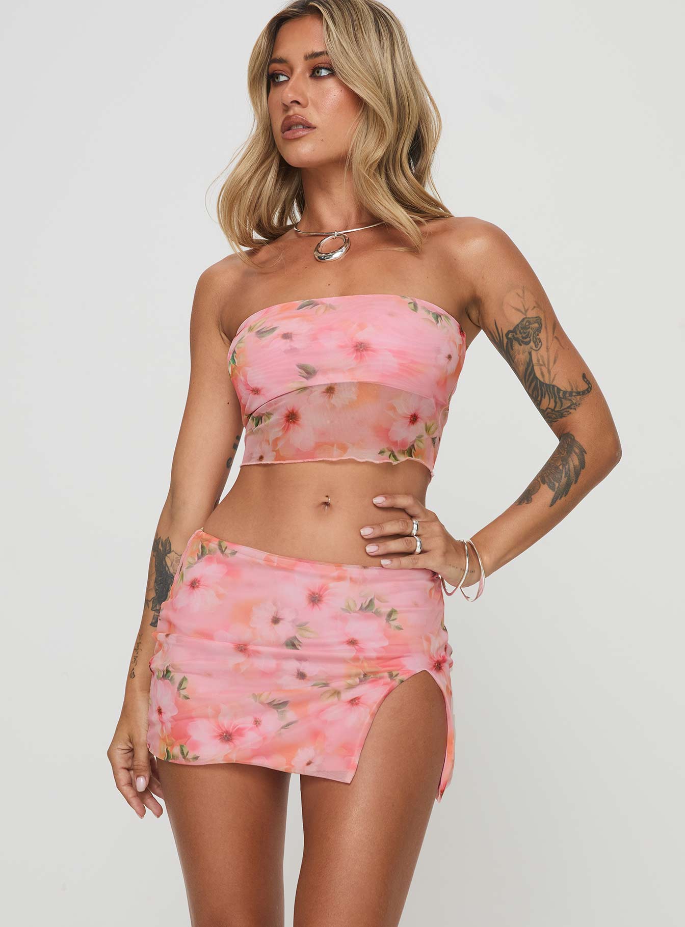 Corella Set Digital Pink Floral women's skirt set by Ellevoria