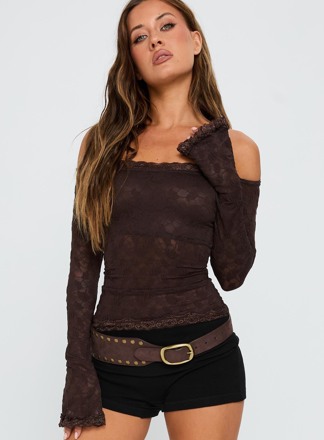 Mochapella Off The Shoulder Top Brown - women's top by Ellevoria - view 2