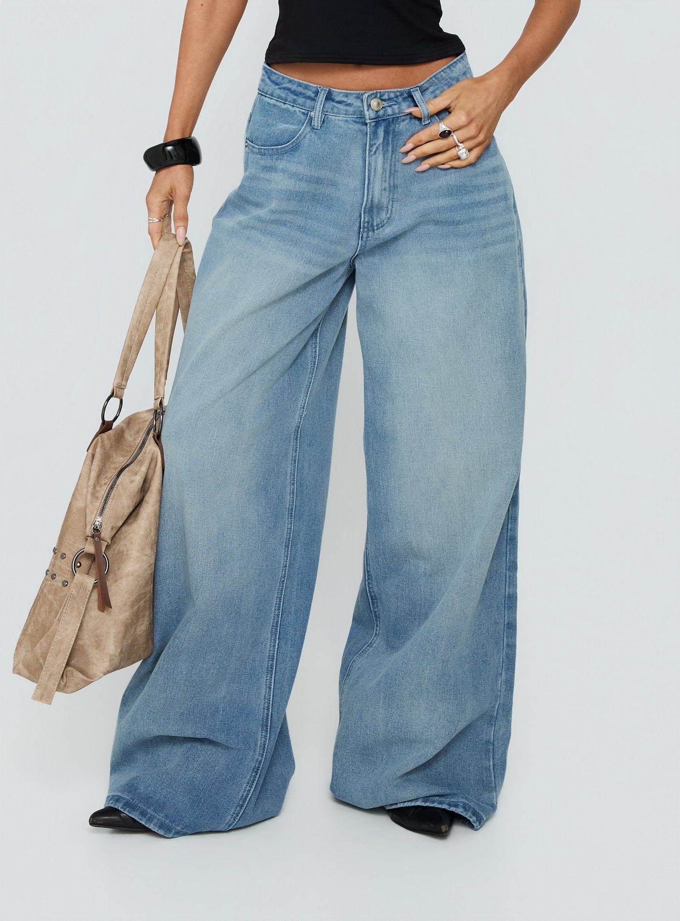 Naylor Mid Rise Wide Leg Jeans Light Blue Wash women's denim jeans by Ellevoria