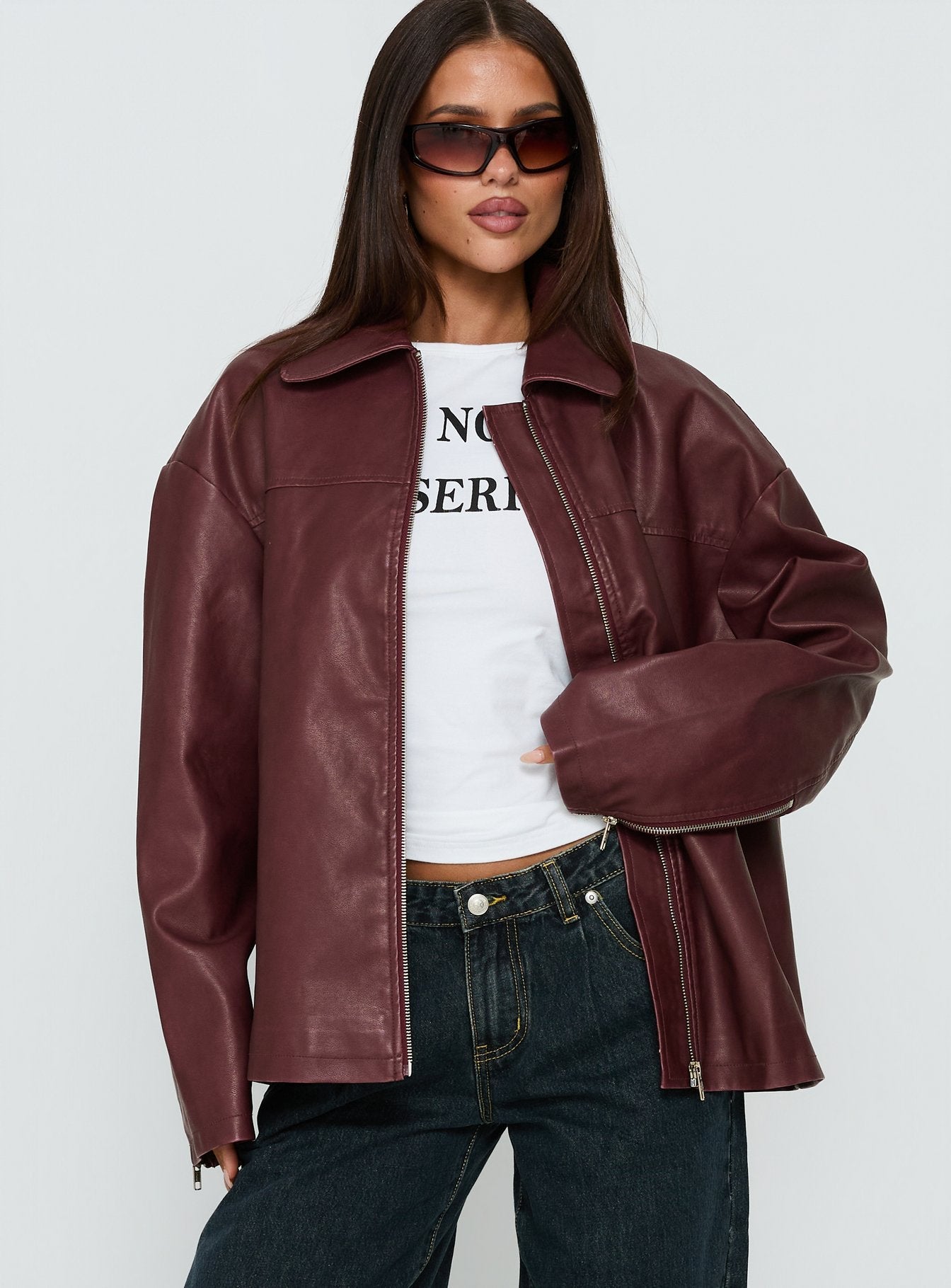 Napoleon Faux Leather Jacket Burgundy women's jacket by Ellevoria