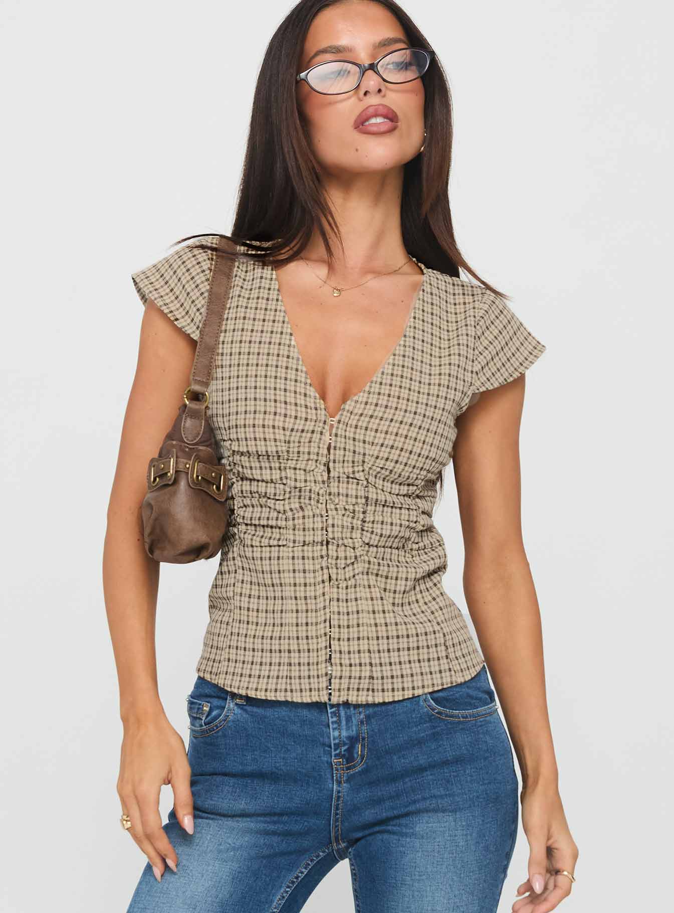 Indulgence Corset Top Beige Check - women's top by Ellevoria - view 2