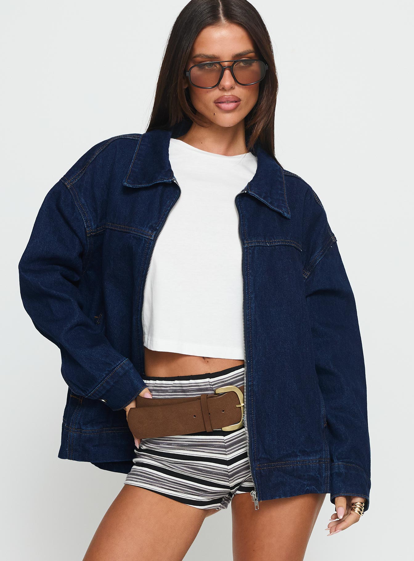 Goldsmith Denim Bomber Jacket Dark Wash women's jacket by Ellevoria