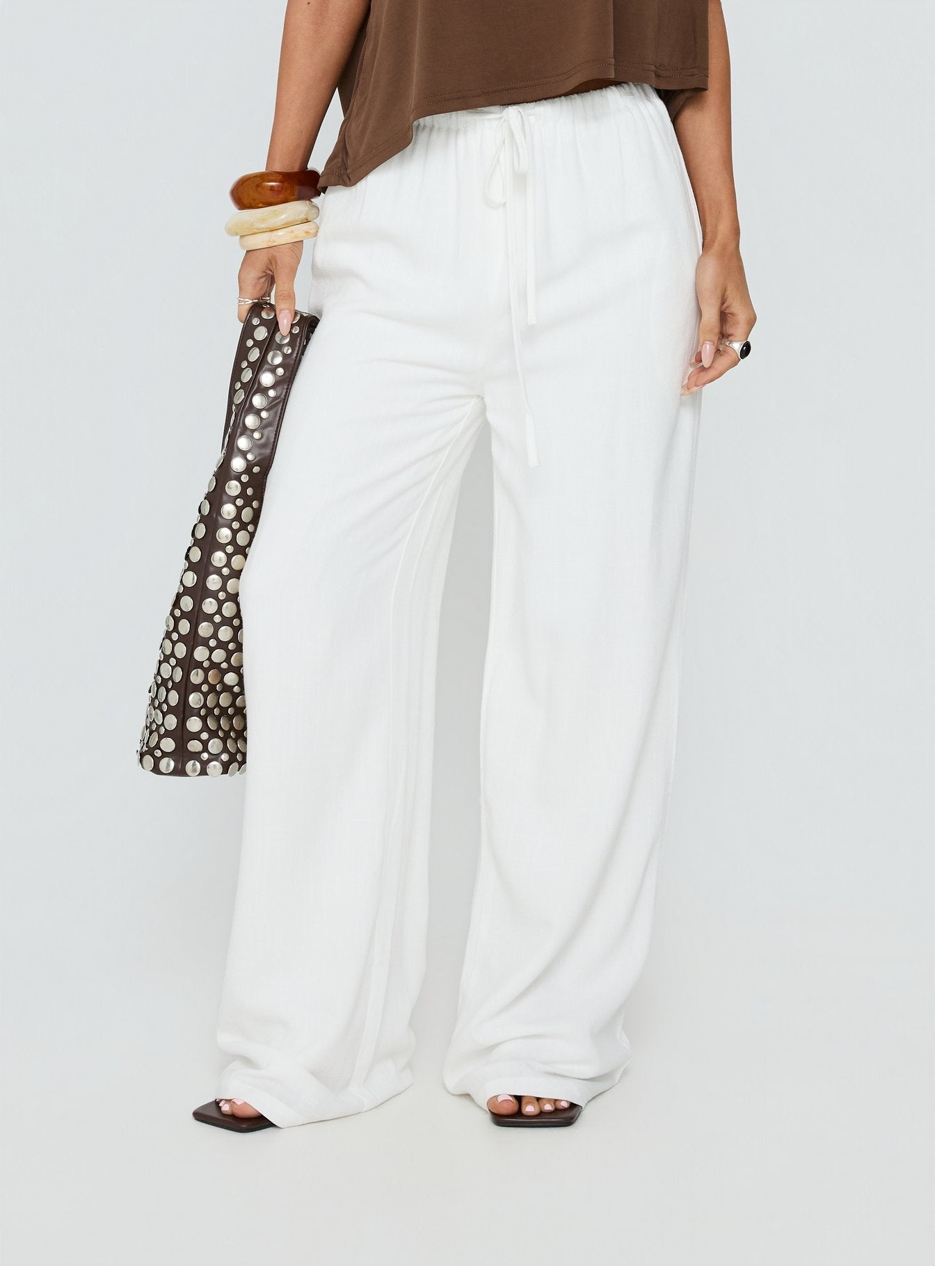 Parklea Linen Blend Pants White - loose fit women's bottoms by Ellevoria