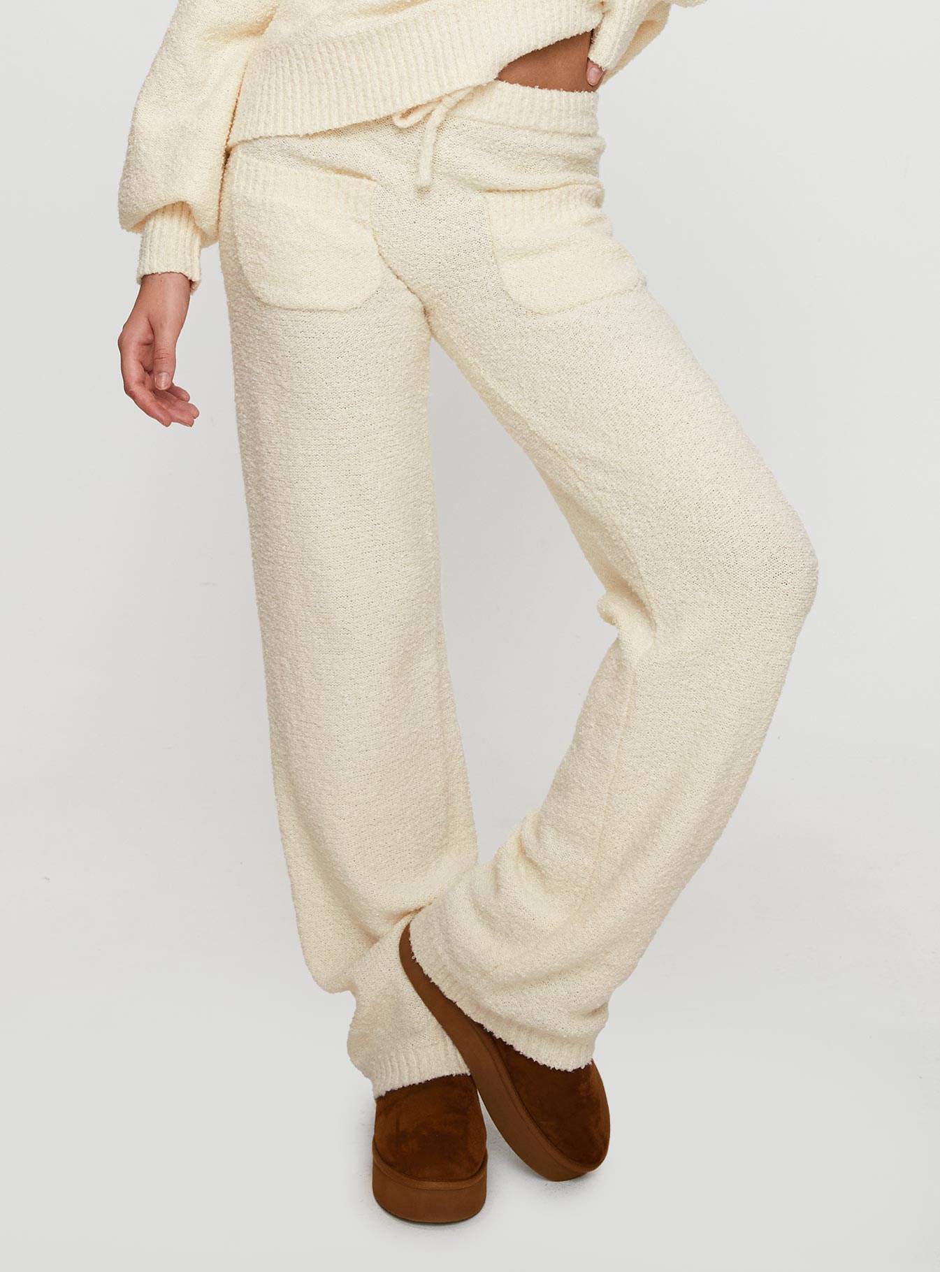 Susi Fluffy Knit Pant Ivory women's pant set by Ellevoria