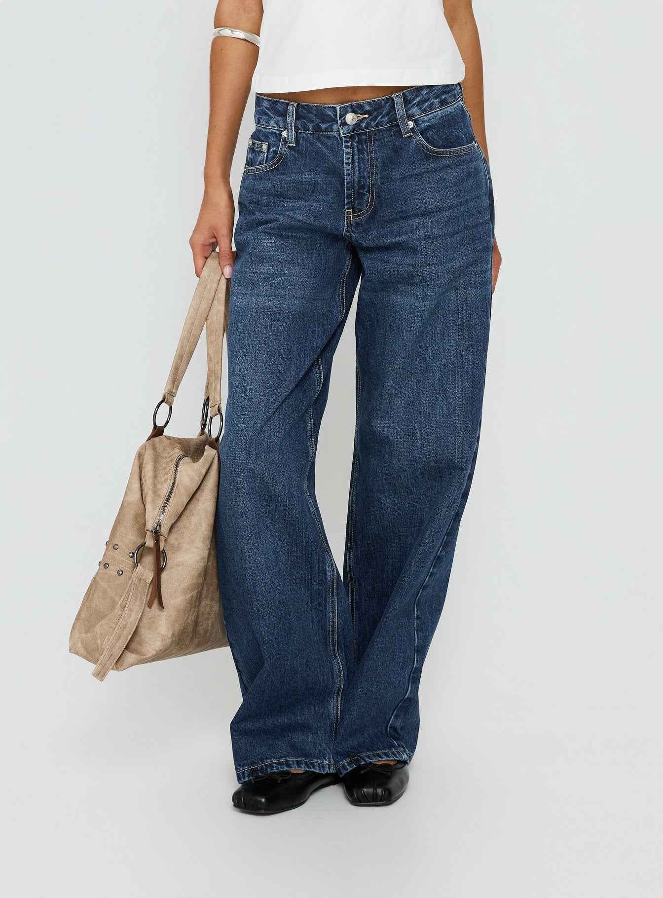 Serenitia Mid Rise Relaxed Jeans Dark Blue Wash women's denim jeans by Ellevoria