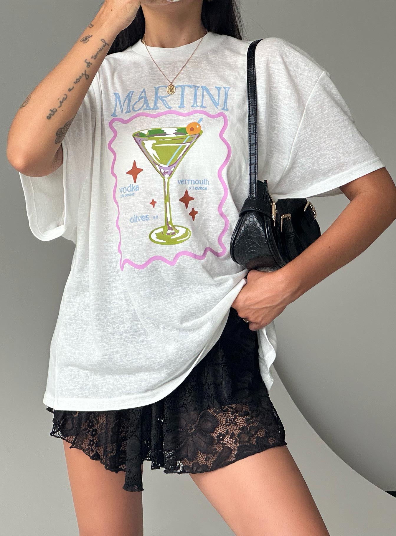 Martini Oversized Tee White - women's top by Ellevoria