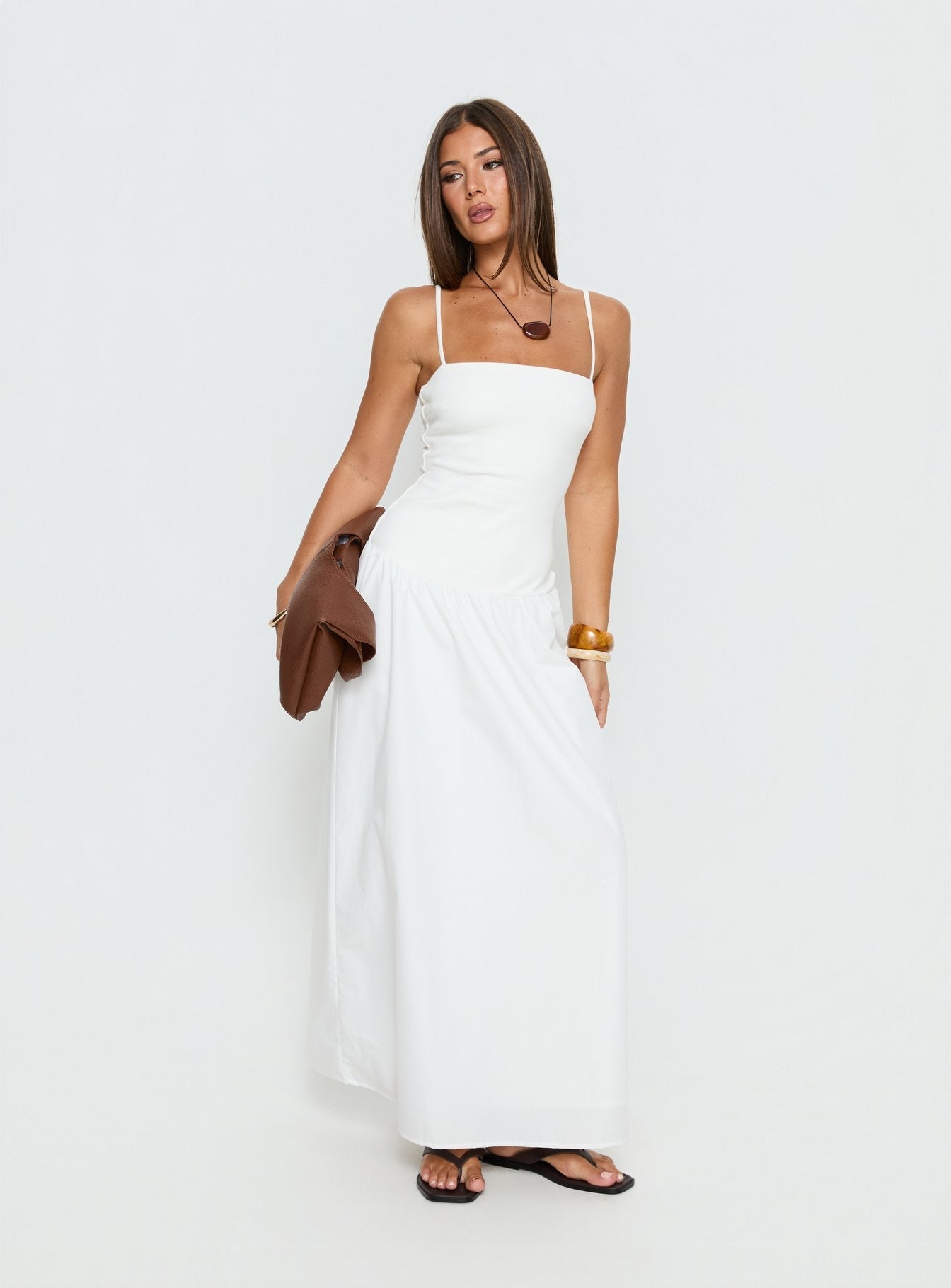Erroll Drop Waist Knit Maxi Dress White - women's maxi dress by Ellevoria - view 2