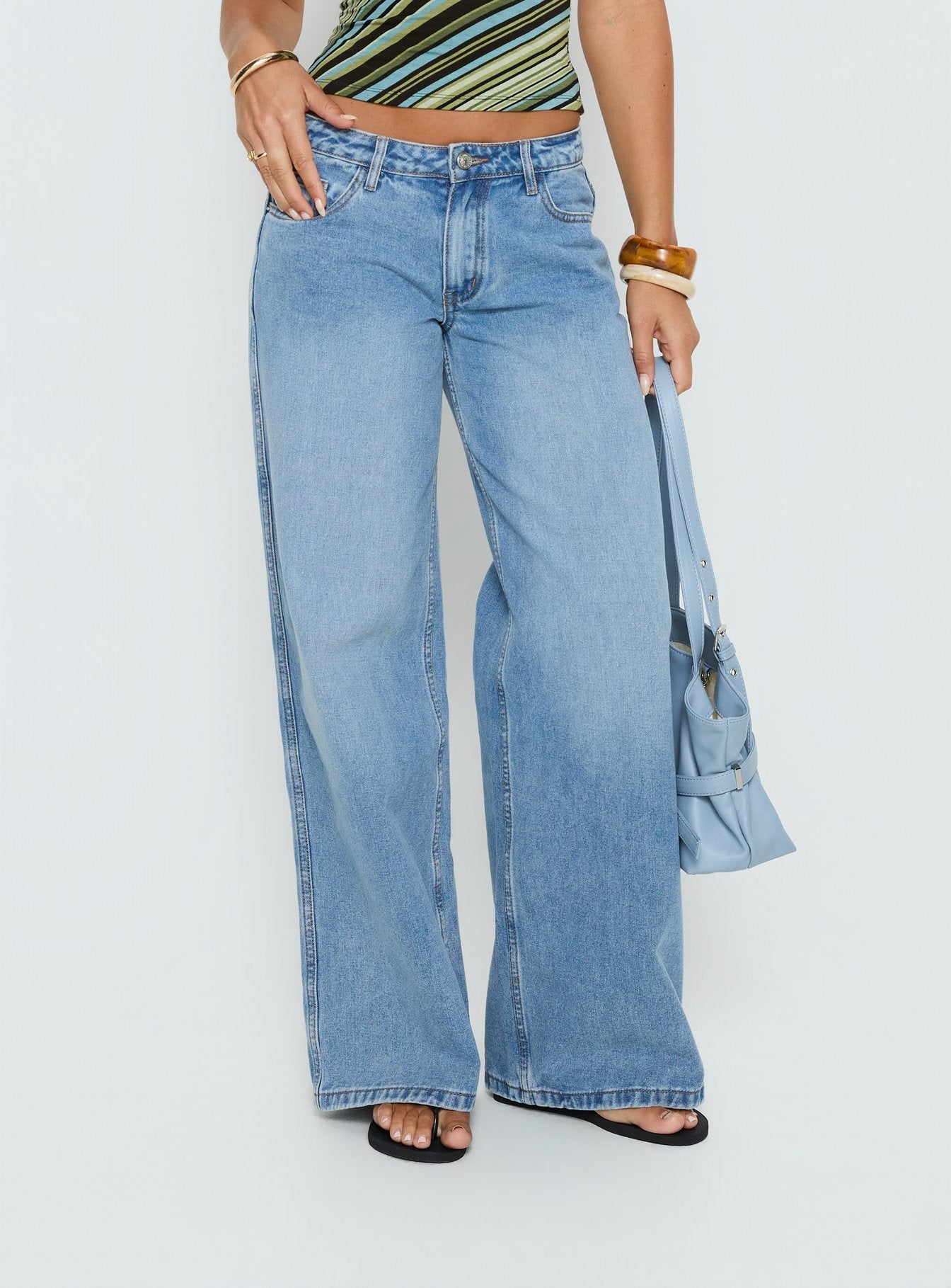 Ramos Low Rise Wide Leg Denim Jeans Bright Blue Wash women's denim jeans by Ellevoria