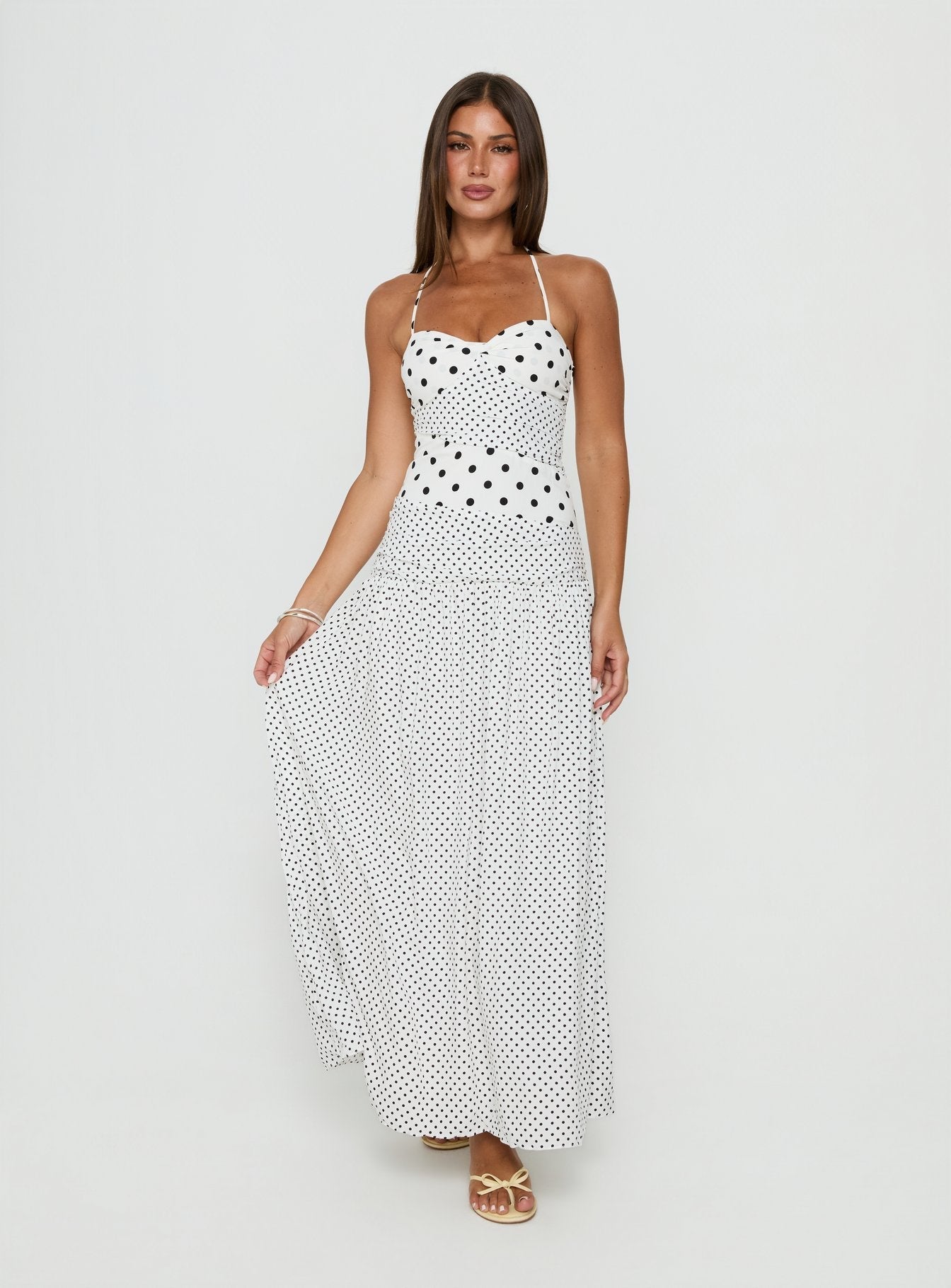Marguerite Halter Maxi Dress White Polka Petite - women's maxi dress by Ellevoria - view 3