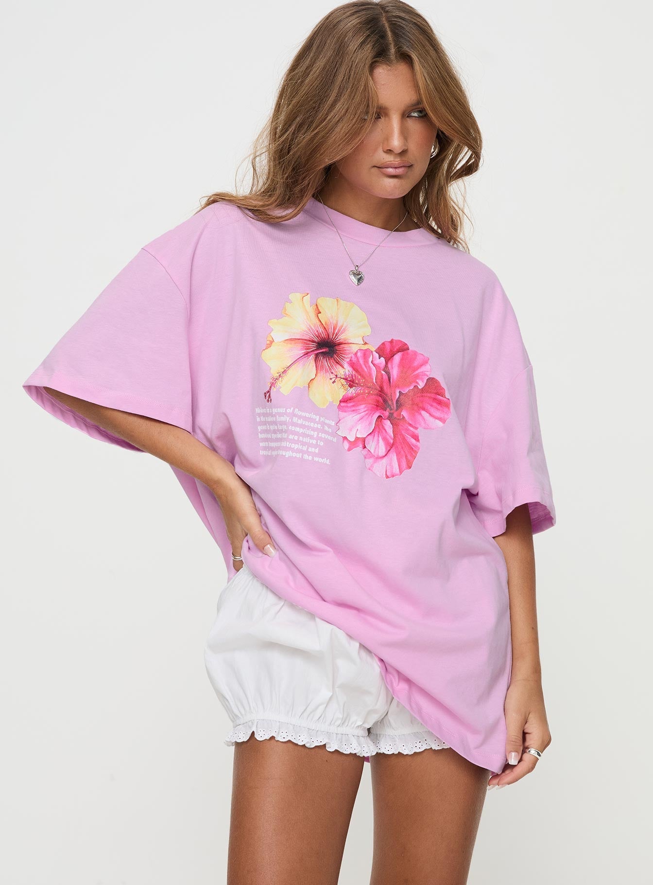Hibiscus Haven Oversized Tee Pink - women's top by Ellevoria - view 2
