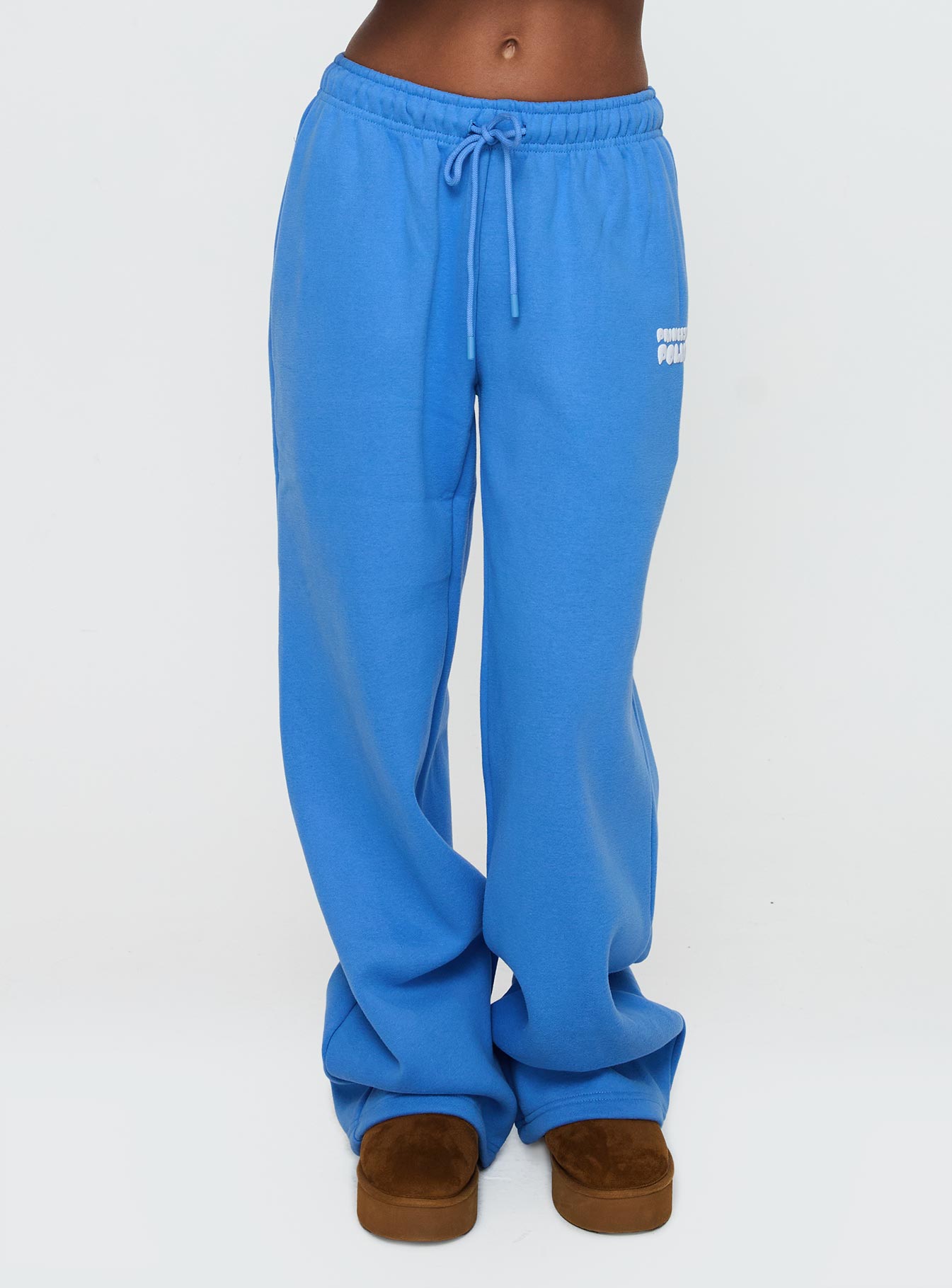 Princess Polly Wide Leg Track Pant Bubble Text Blue women's pant set by Ellevoria