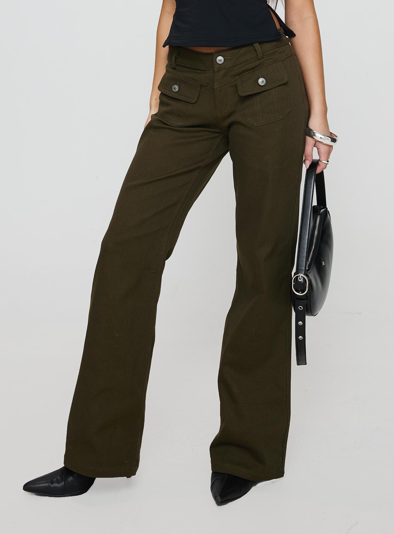 Benicale Low Rise Cargo Pants Olive - loose fit women's bottoms by Ellevoria