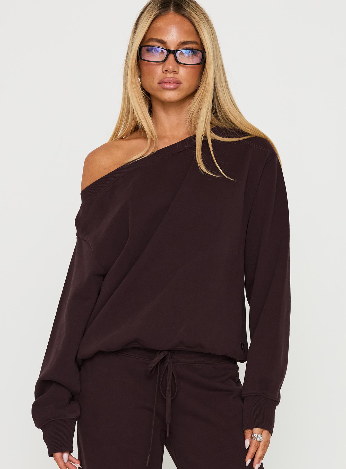 Wellness Off The Shoulder Jumper Brown women's sweater by Ellevoria