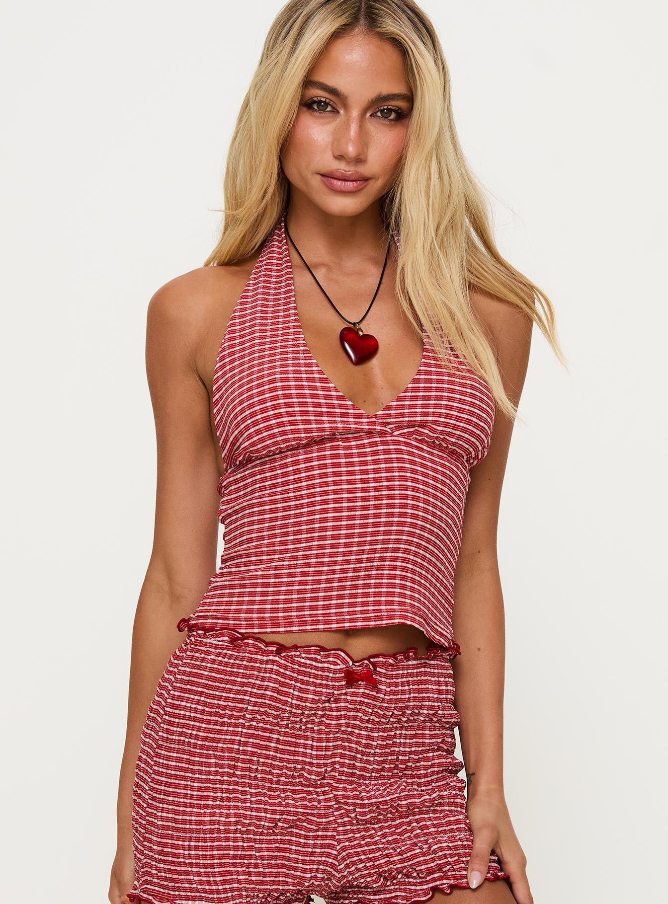 Whimsy Halter Top Red Gingham women's two piece set by Ellevoria