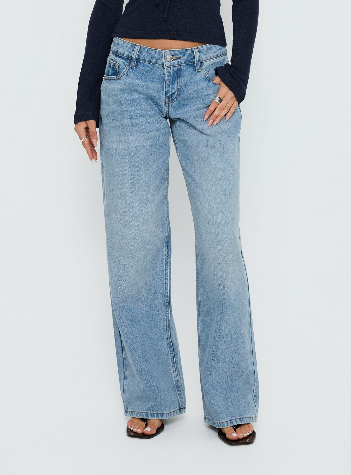 Ellanor Low Rise Slouch Denim Jean Washed Mid Blue Wash women's denim jeans by Ellevoria