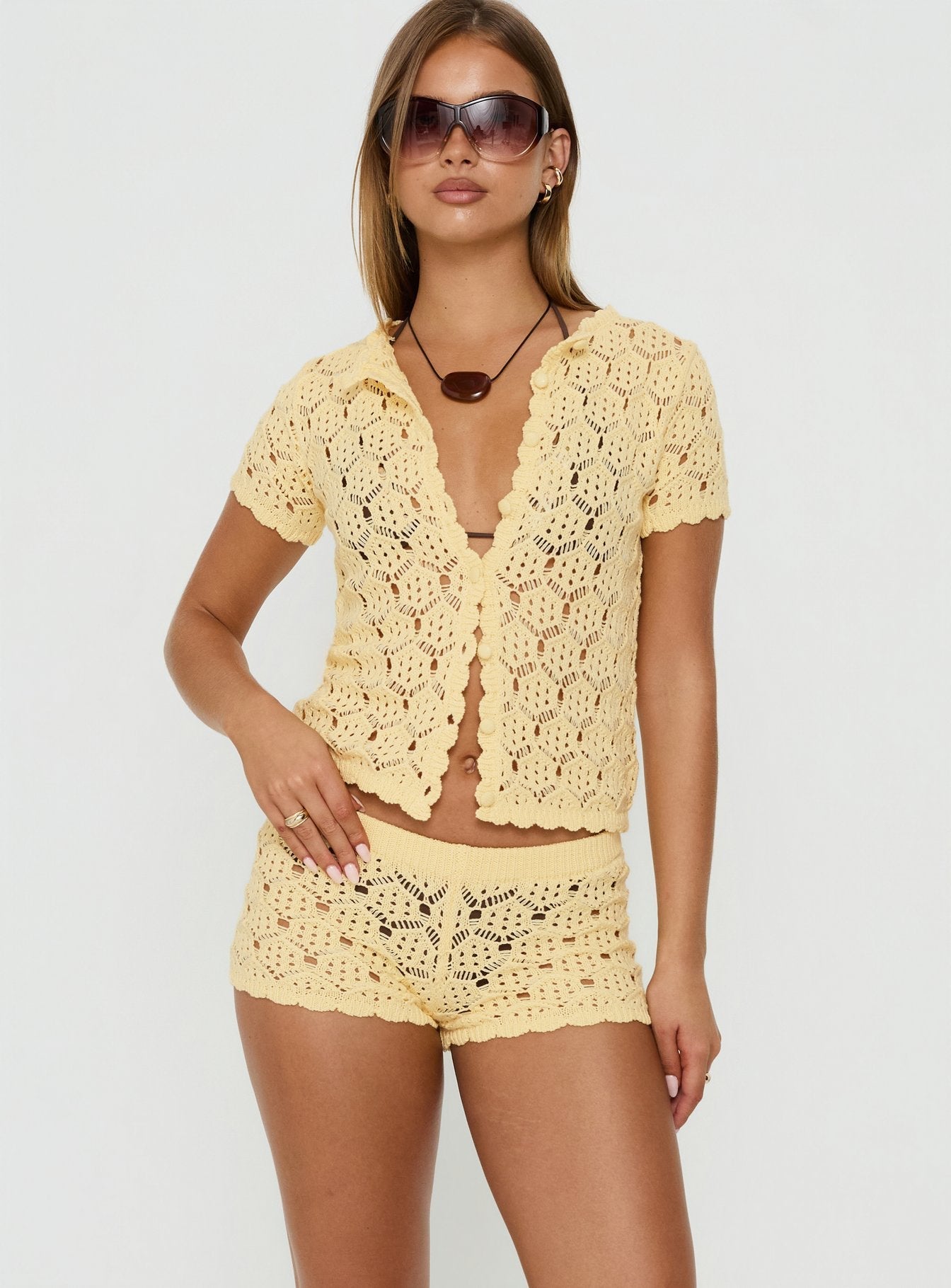 Sun Still Shines Crochet Set Yellow women's two piece set by Ellevoria