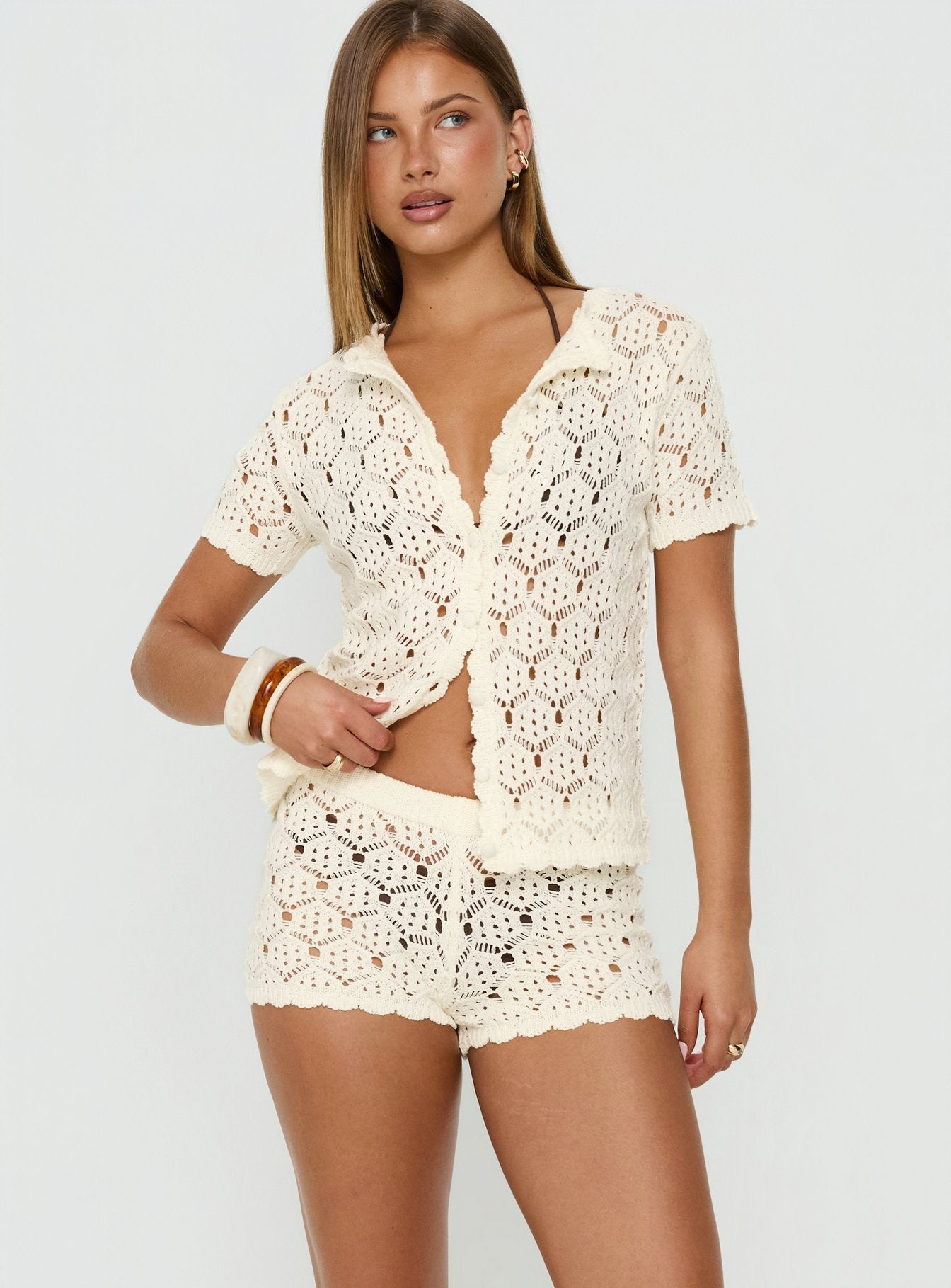 Sun Still Shines Crochet Set Cream women's two piece set by Ellevoria