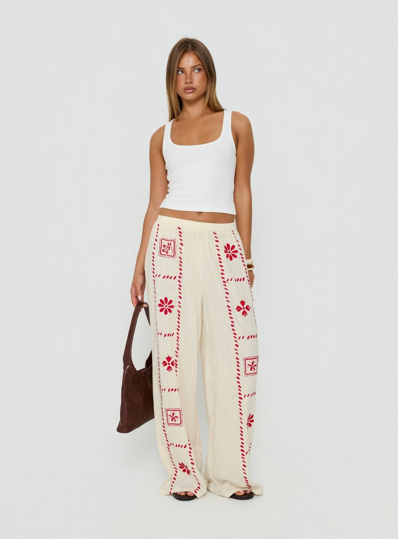 Grazia Pants Cream / Red women's pant set by Ellevoria