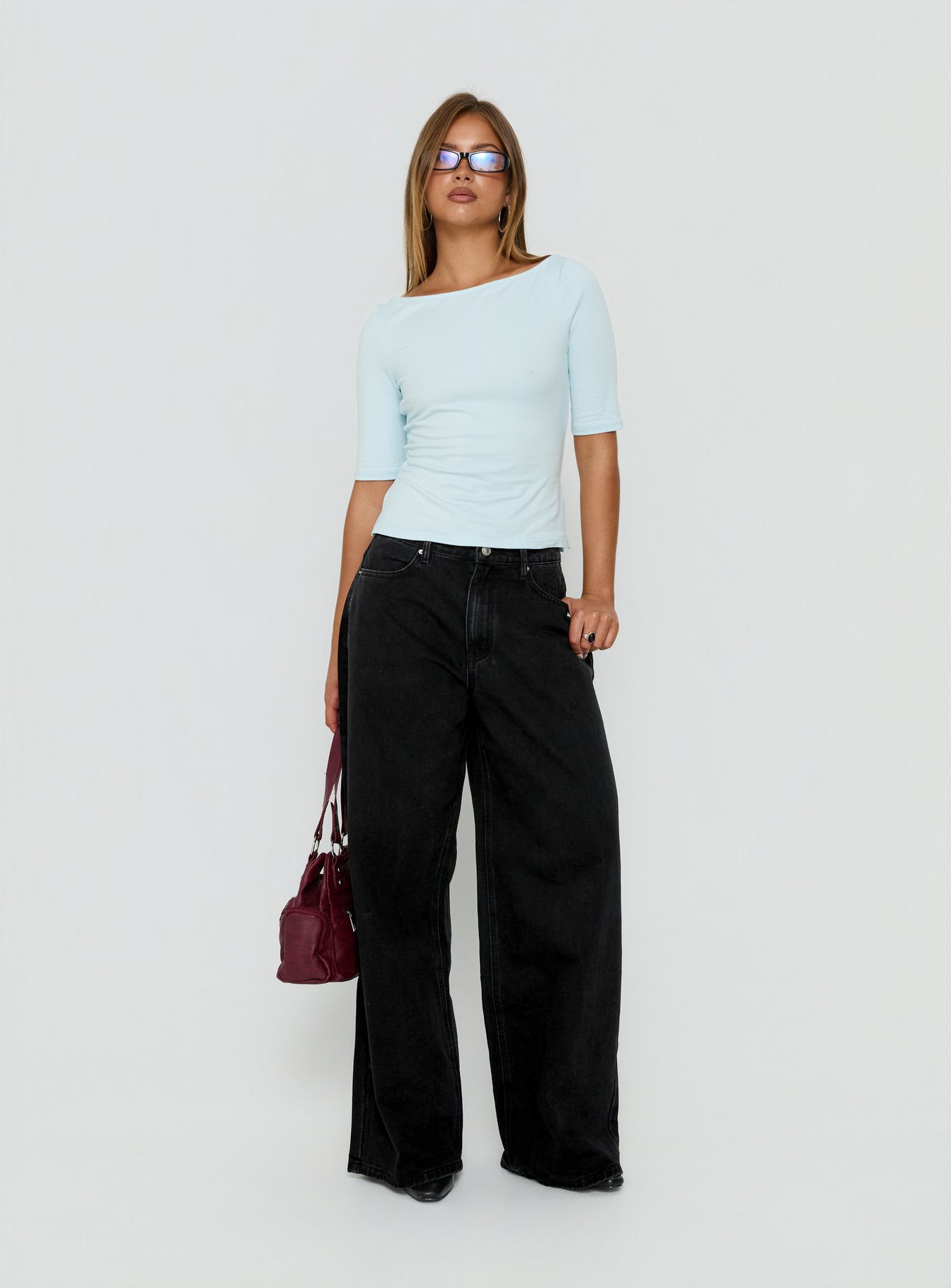 Naylor Mid Rise Wide Leg Jeans Washed Black Denim women's denim jeans by Ellevoria