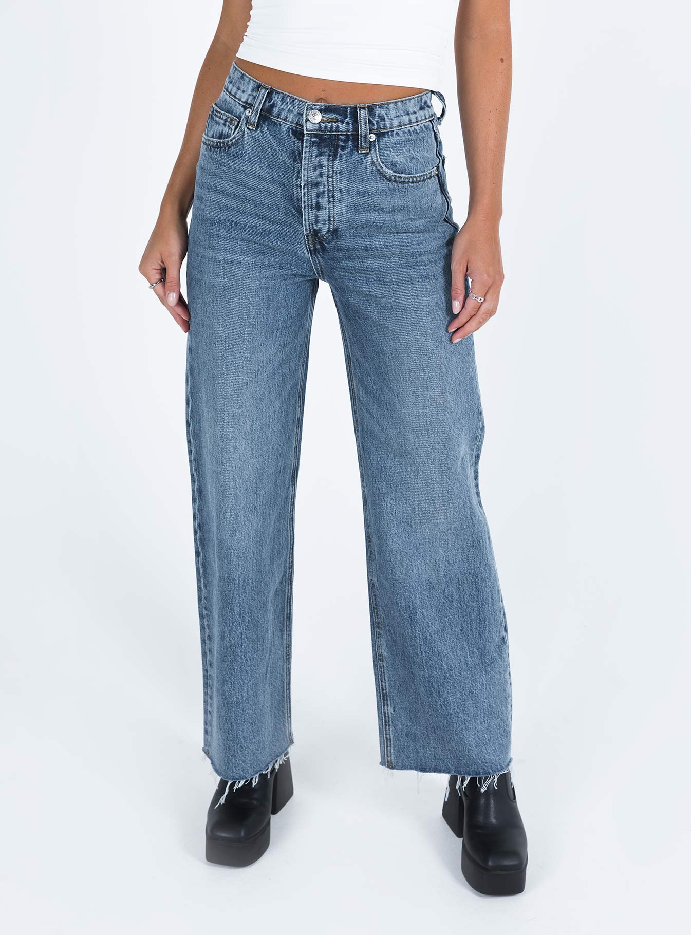 Fawcett High Rise Straight Leg Jeans Mid Blue Wash women's denim jeans by Ellevoria