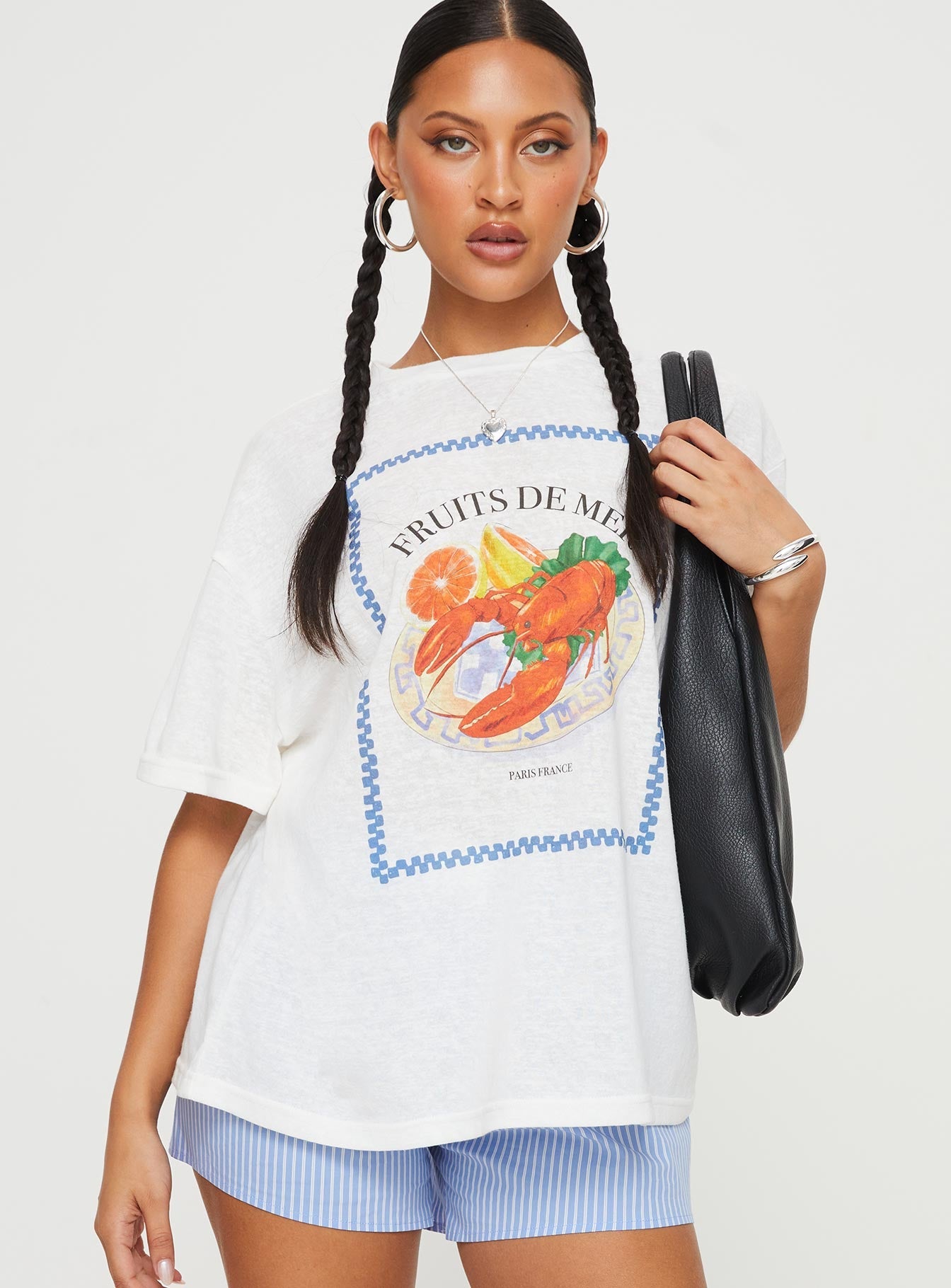 Larry Lobster Oversized Tee White - women's top by Ellevoria - view 2