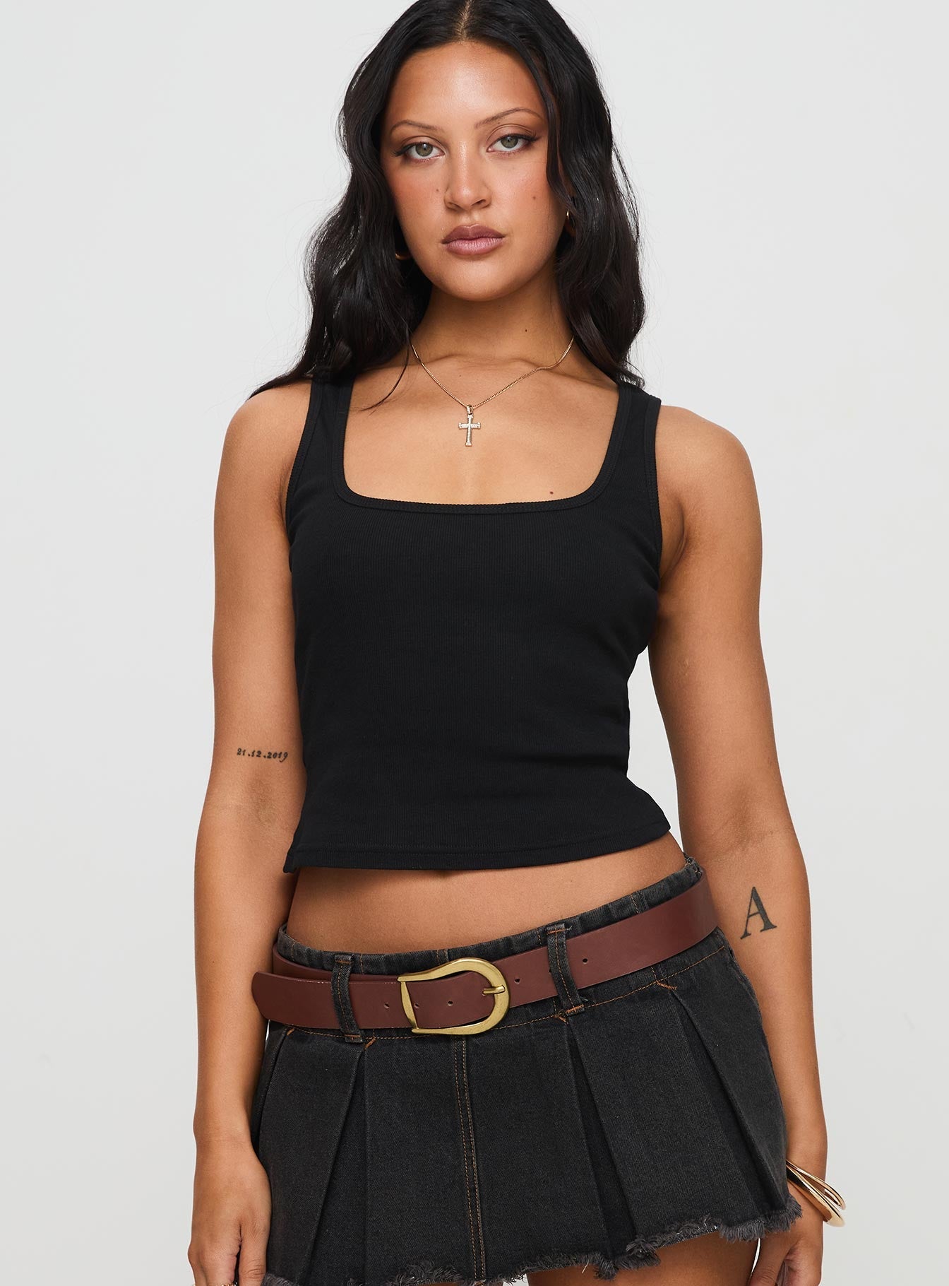 Baseline Square Neck Rib Tank Top Black - women's top by Ellevoria - view 2