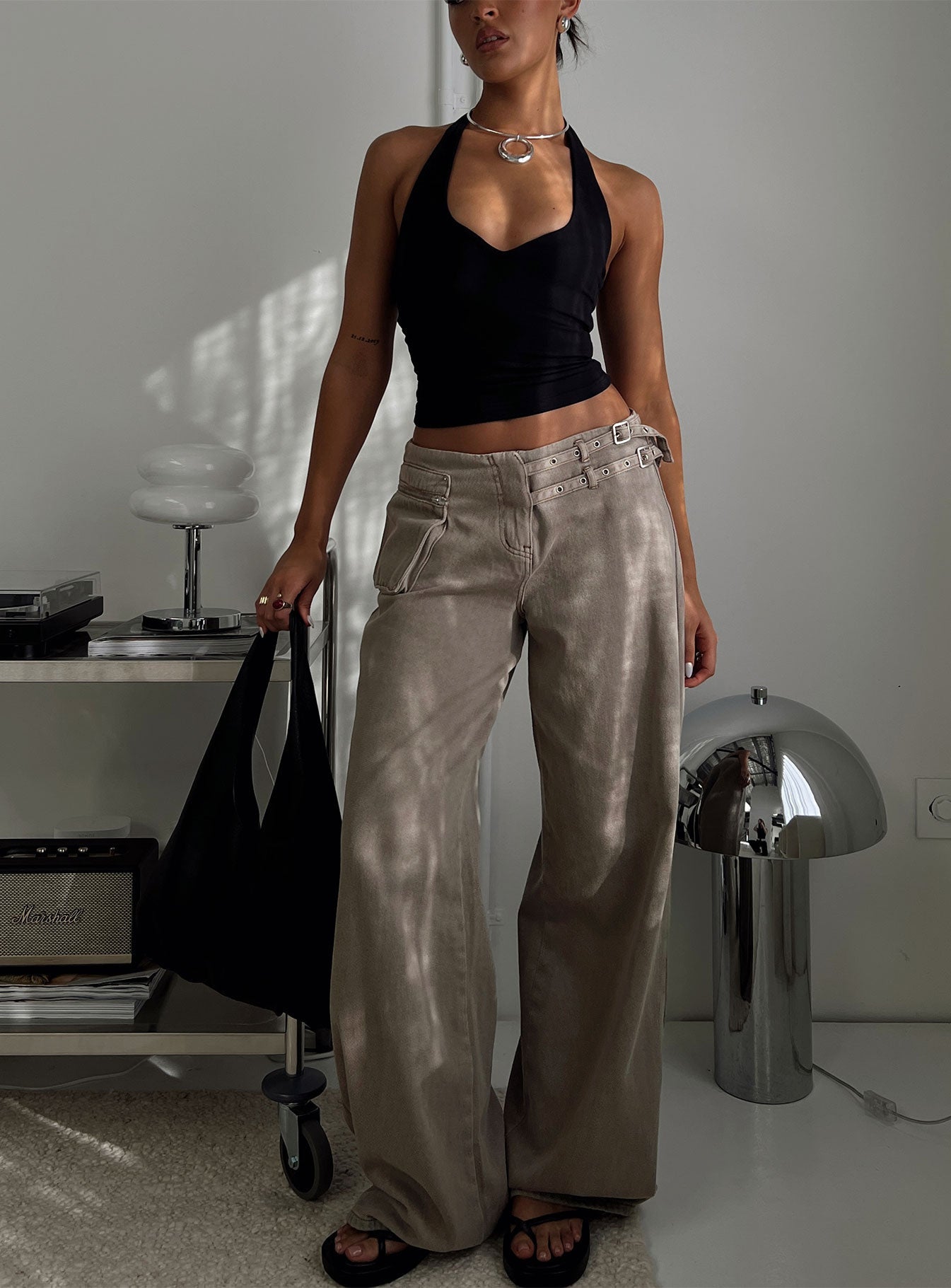 Paltrow Mid Rise Wide Leg Cargo Jeans Washed Brown women's denim jeans by Ellevoria