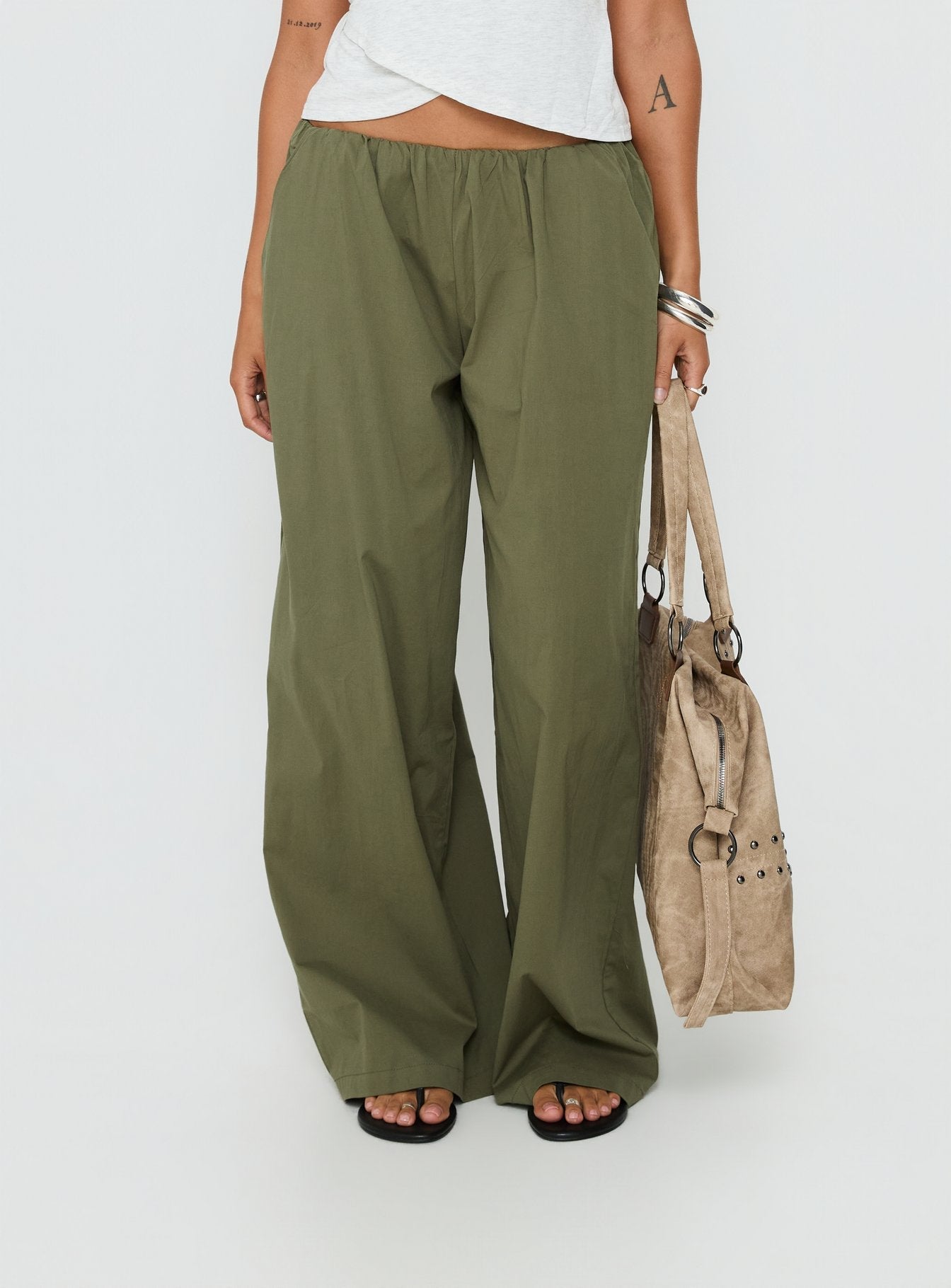Lunea Concealed Waistband Pants Khaki - loose fit women's bottoms by Ellevoria