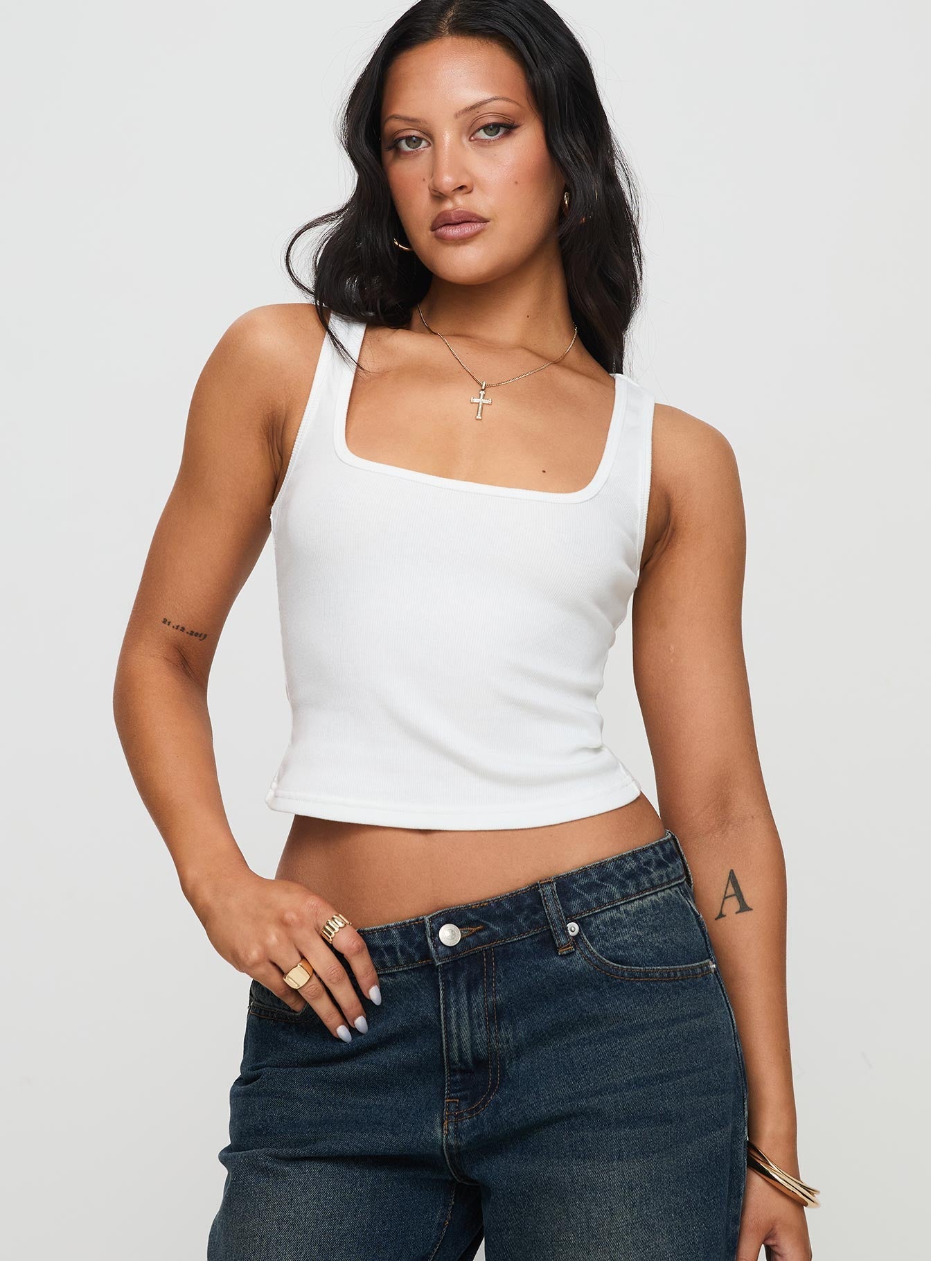 Baseline Square Neck Rib Tank Top White - women's top by Ellevoria - view 2