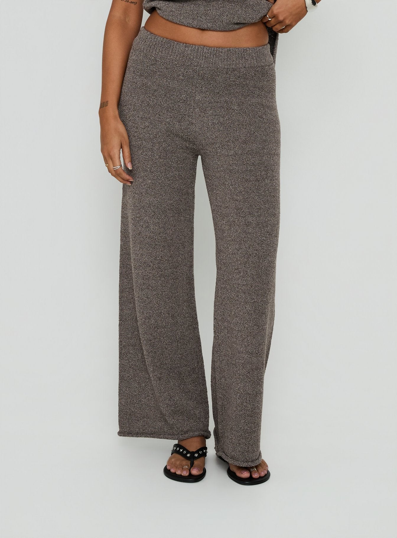 Calisse Knit Wide Leg Pants Mocha women's pant set by Ellevoria
