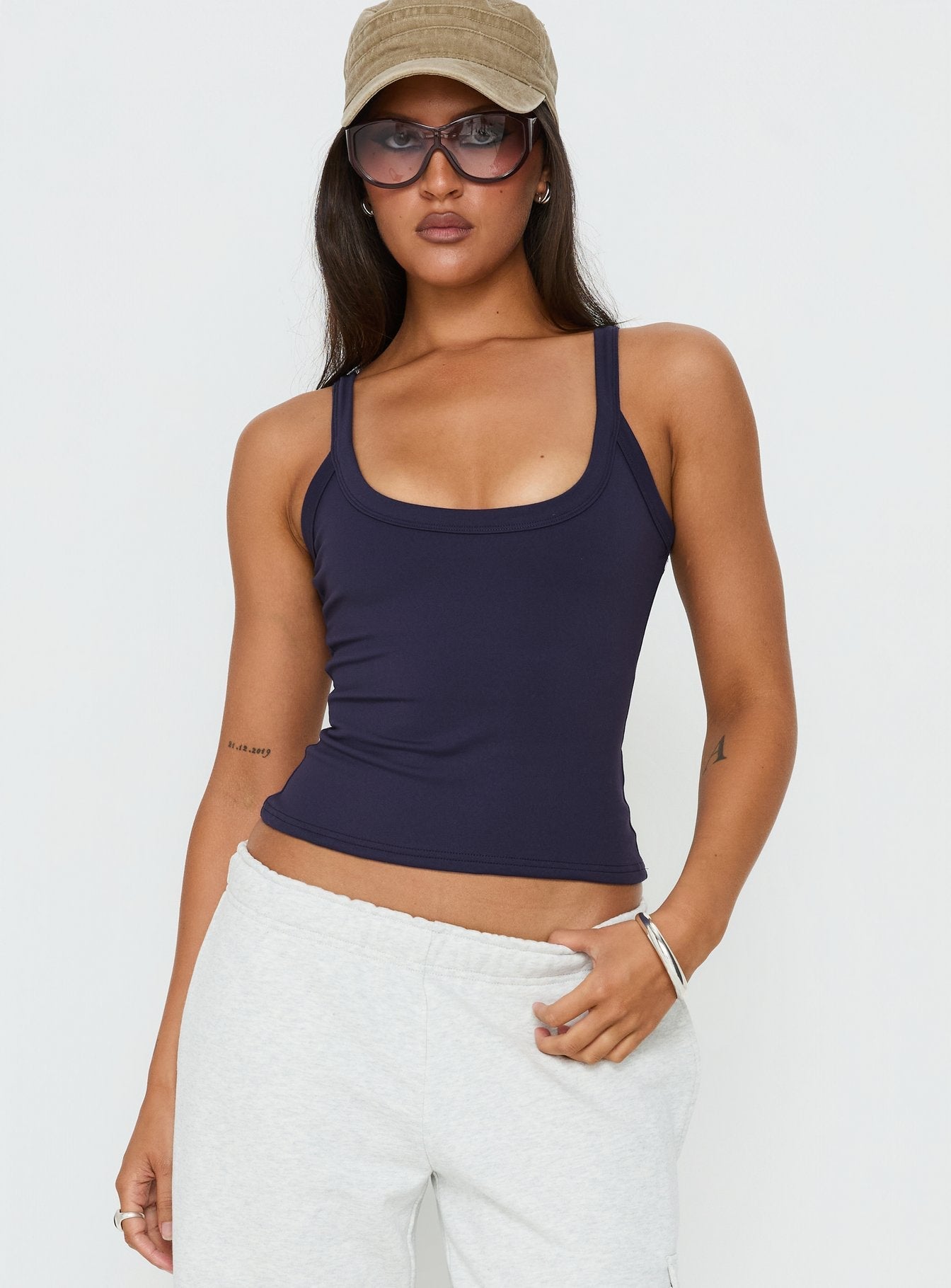 Kasper Cinched Longline Tank Top Navy - women's top by Ellevoria - view 2