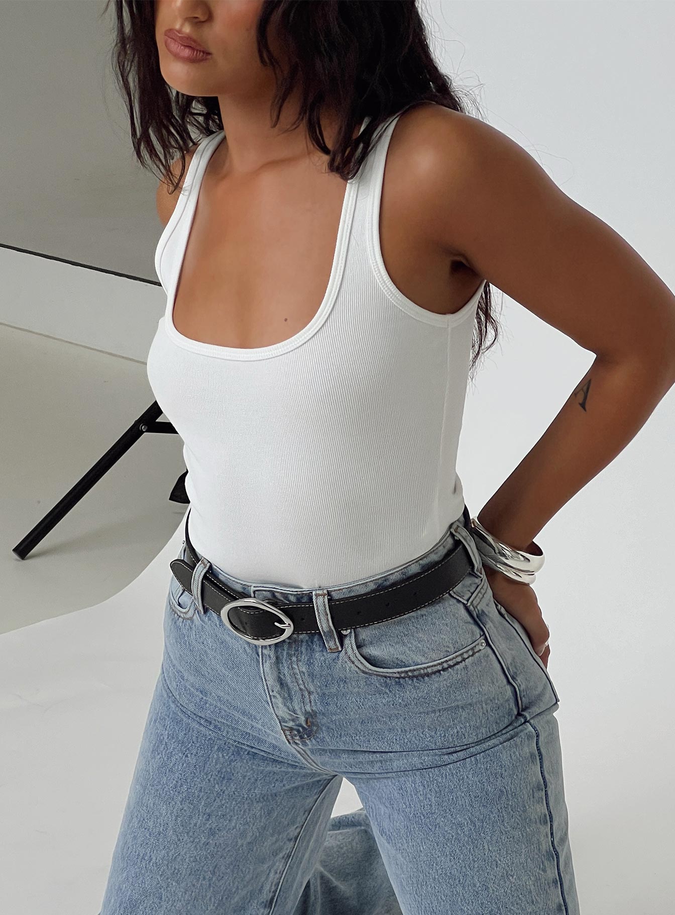 Baseline Square Neck Rib Tank Top White - women's top by Ellevoria - view 8