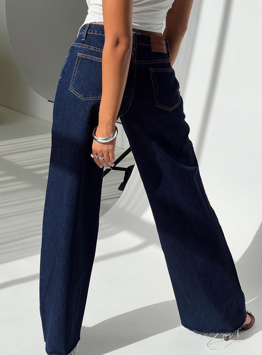 Darla Low Rise Straight Leg Jean Dark Blue Wash Petite women's denim jeans by Ellevoria